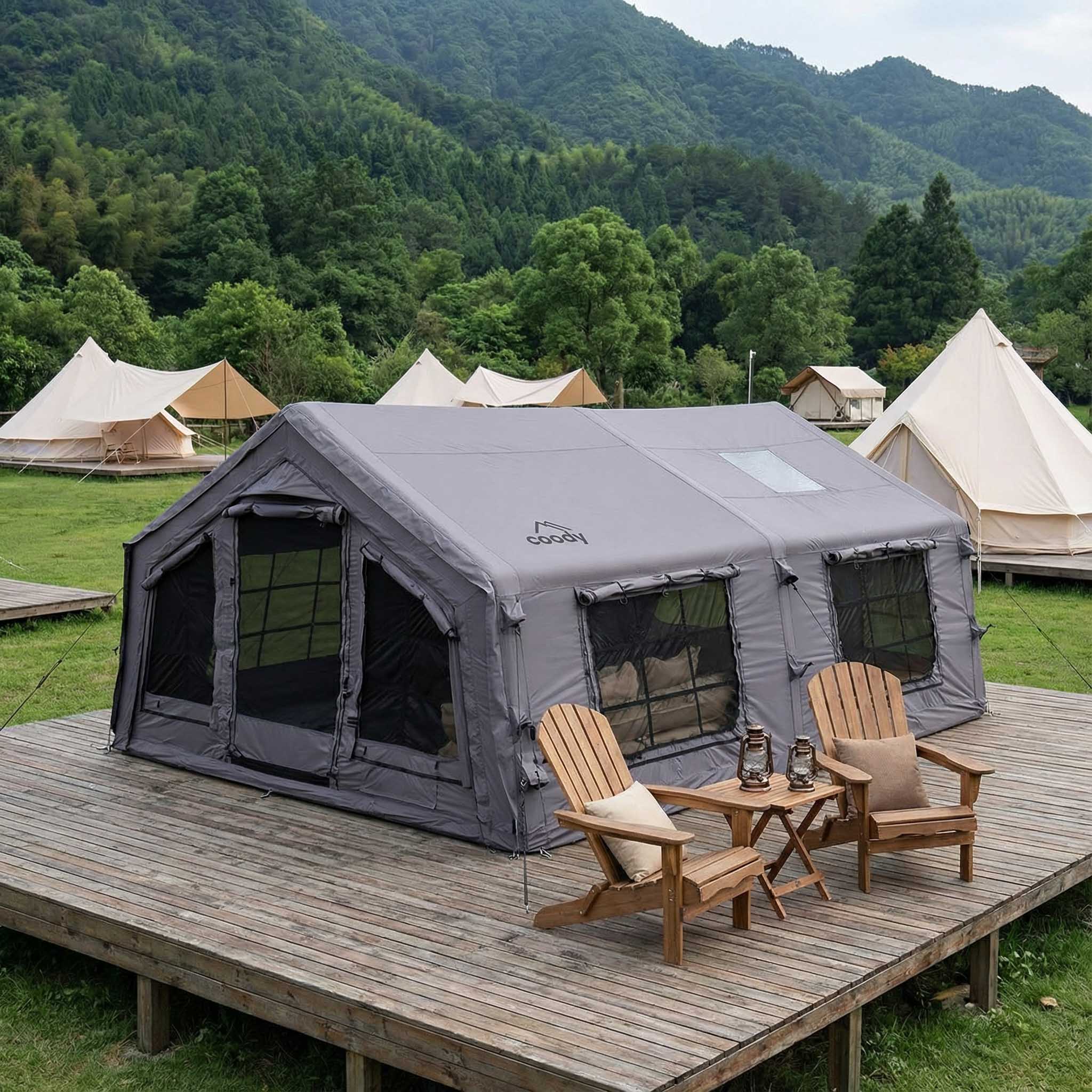 Tente gonflable Coody Familia AirTent 17.2 noire pour camping (2 à 10 personnes)
