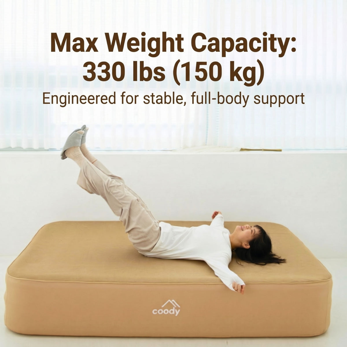 Colchón inflable Coody beige Twin XL (197×91×35 cm) – cama inflable premium con bomba integrada