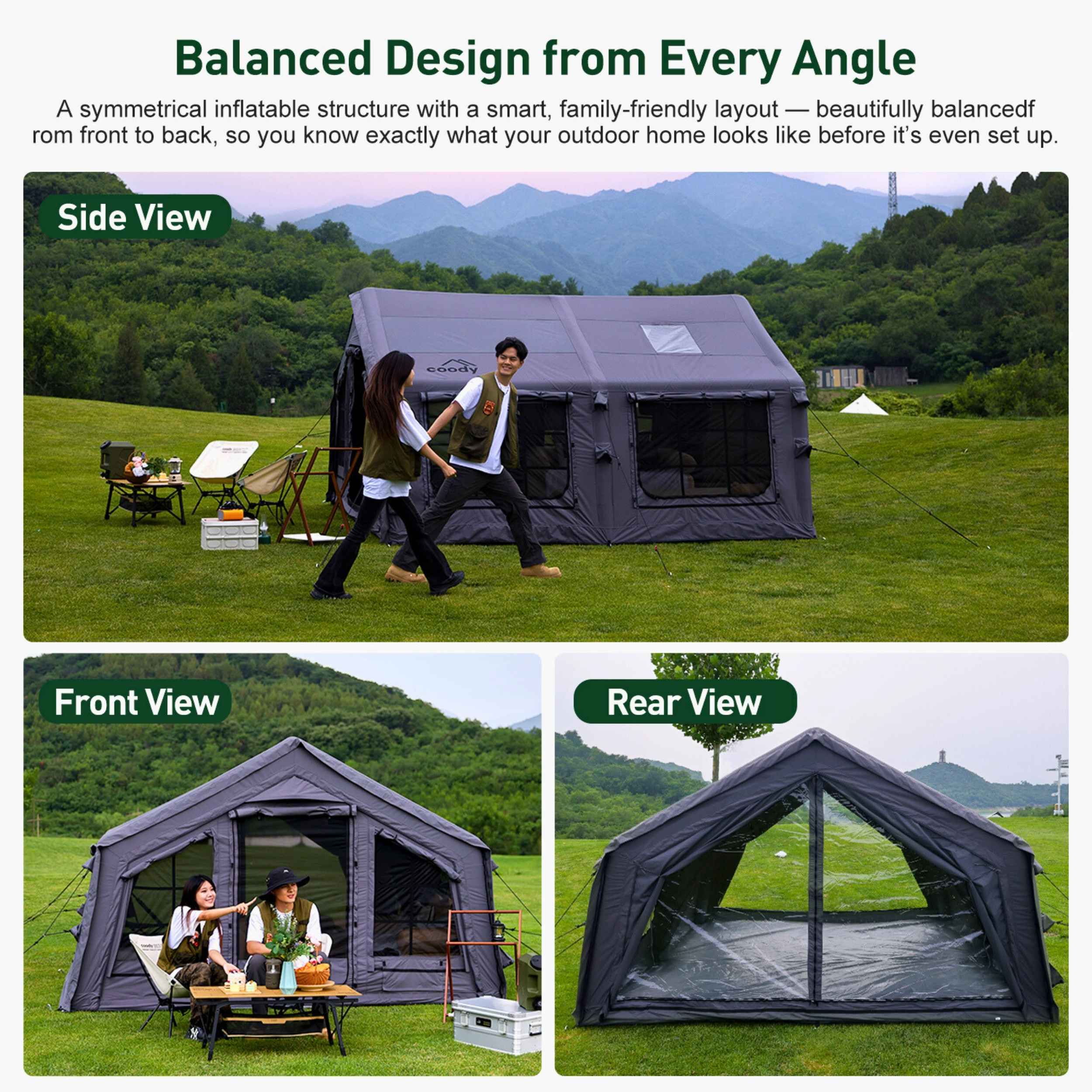 Tente gonflable Coody Familia AirTent 13.6 noire pour camping (2 à 8 personnes)