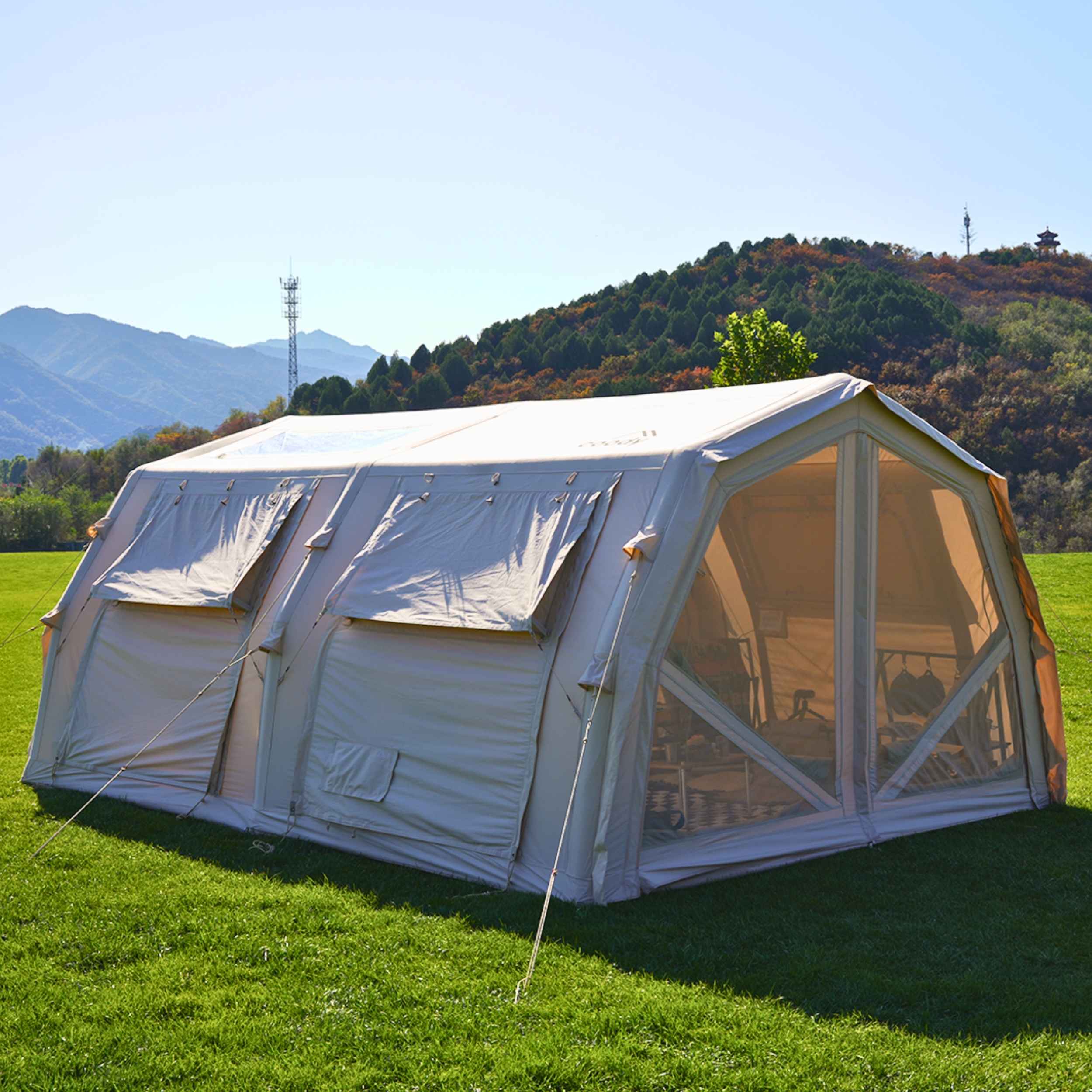 Coody Familia AirTent 17.2 PRO Beige (2-10 Person)+Electric Pump+TPU Door Beige+Ground Sheet