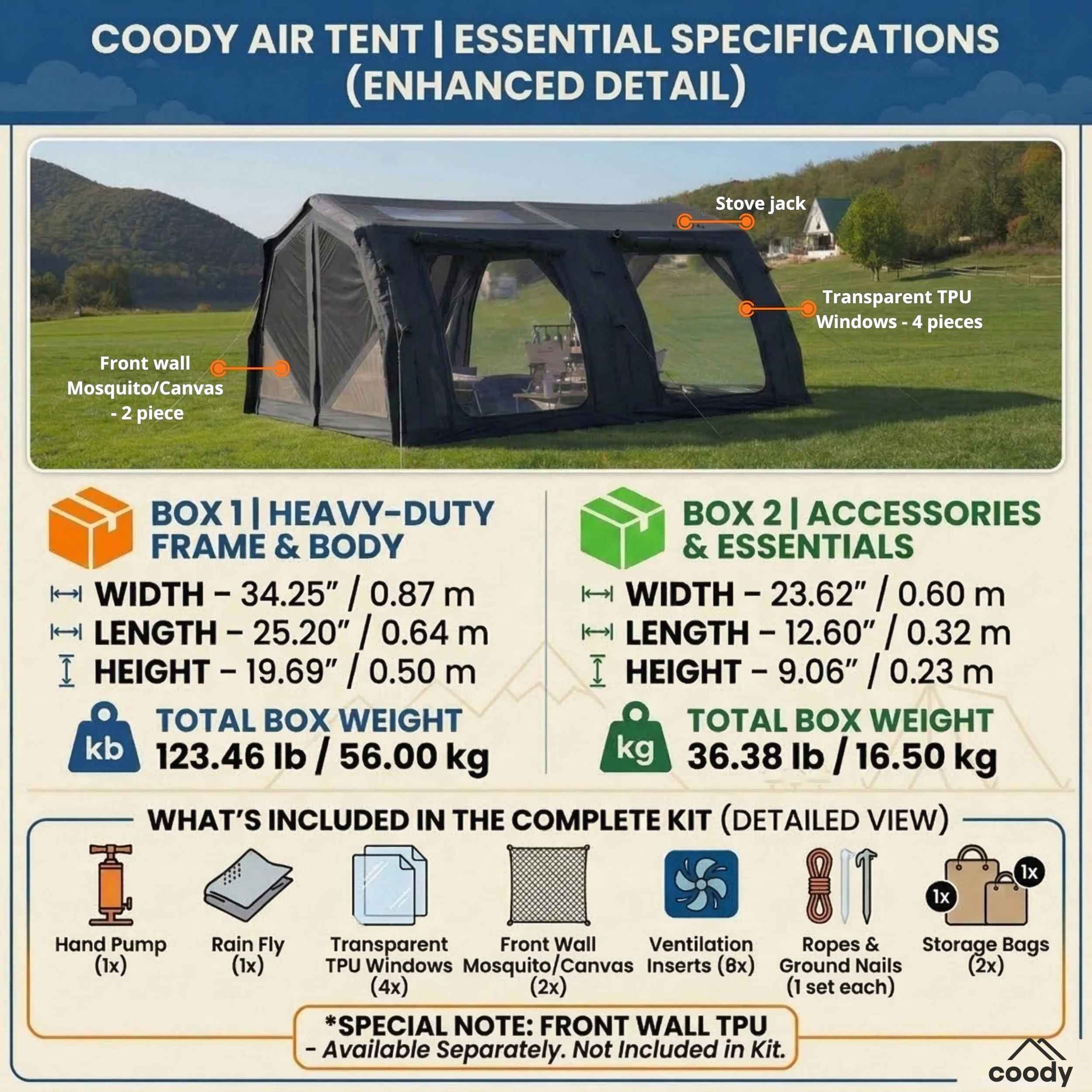 Coody Familia Pro AirTent 17.2 Black Inflatable Tent for Camping (2-10 Person)