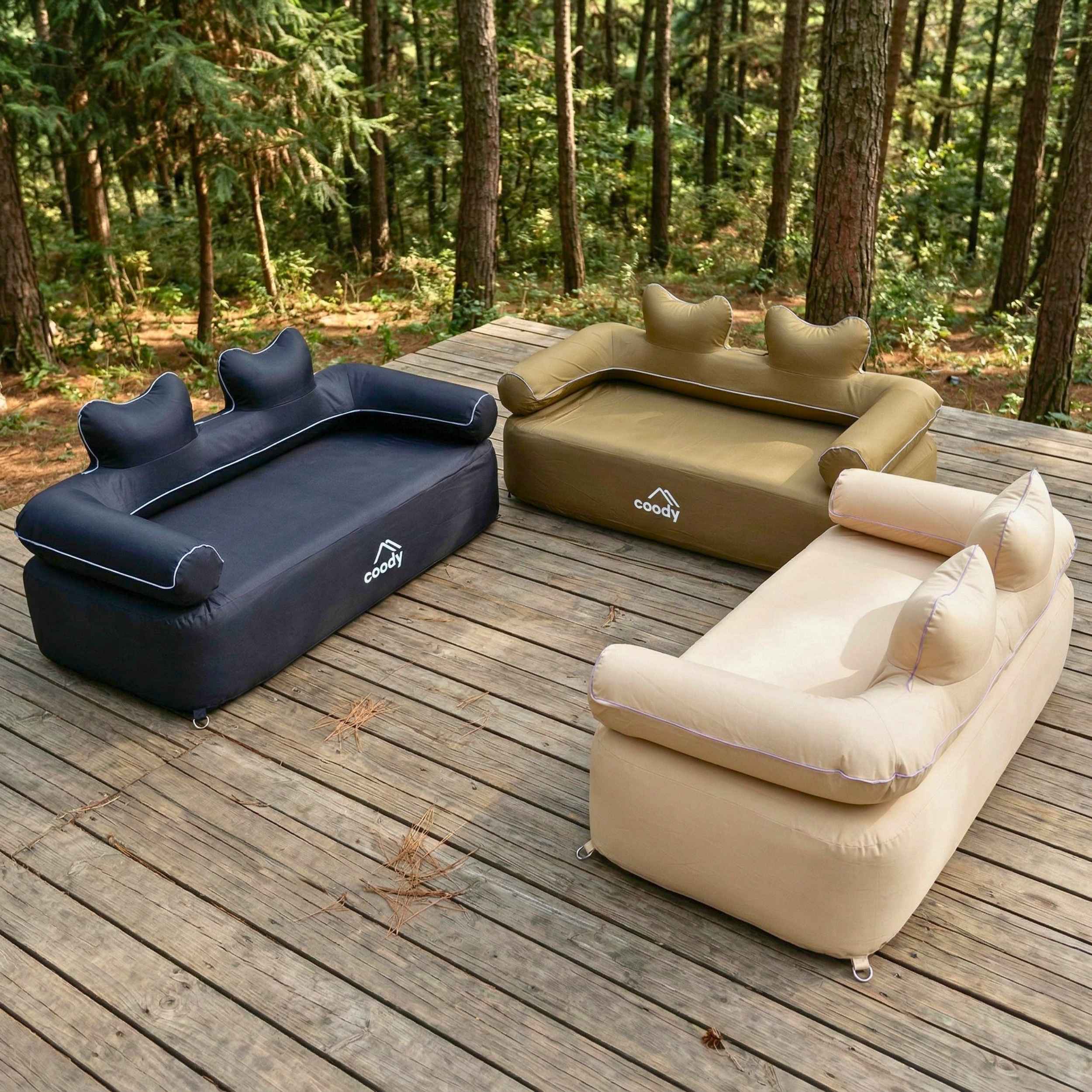 Coody Air Sofa Beige - Inflatable Camping Couch with Built-In Pump