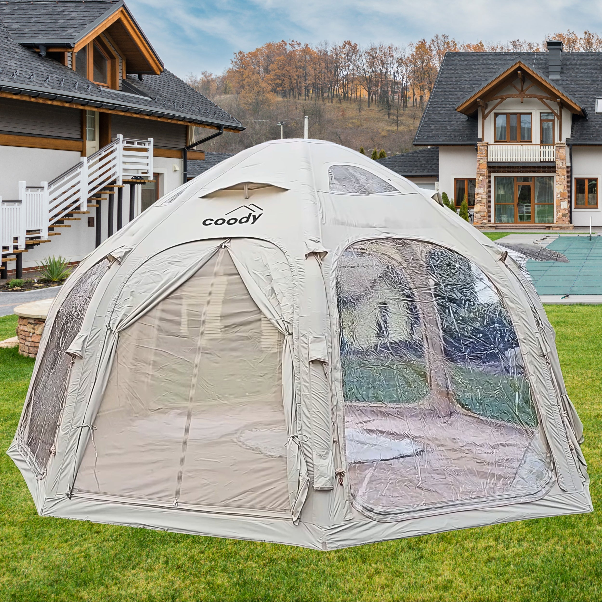 Coody Aurora Dome Beige (2-4 Person)+Carpet(Beige)+Electric Pump