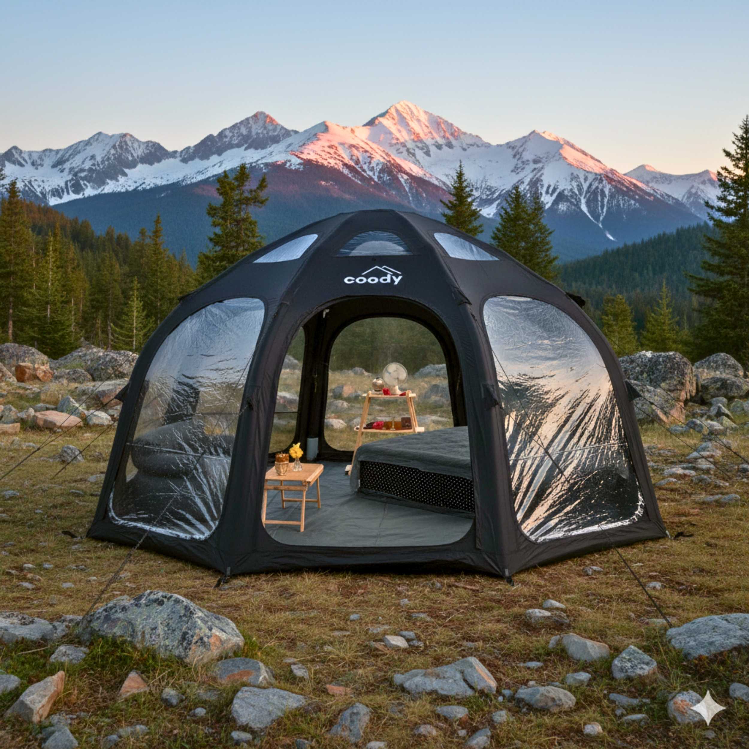 Refugio inflable Coody Aurora Dome negro para 2 a 4 personas