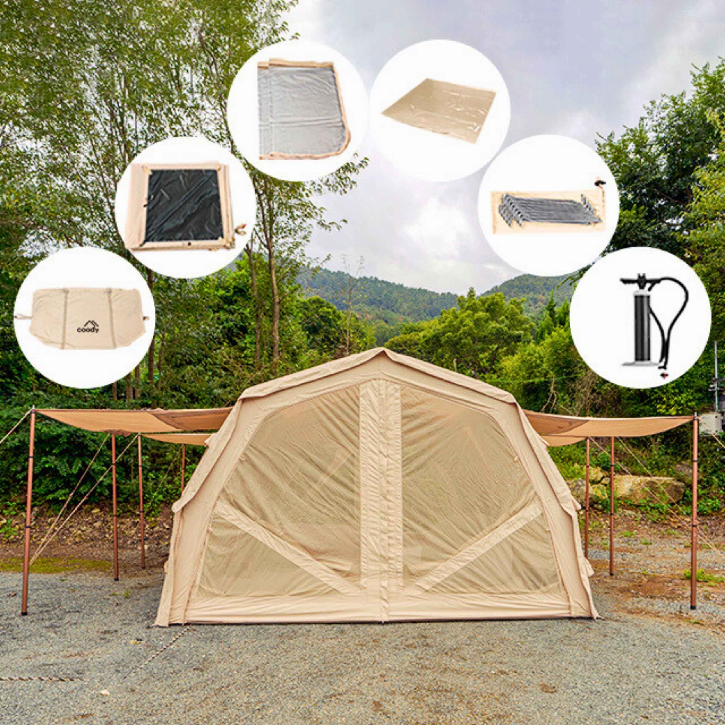 Coody Familia Pro AirTent 17.2 Beige Inflatable Tent for Camping (2-10 Person)