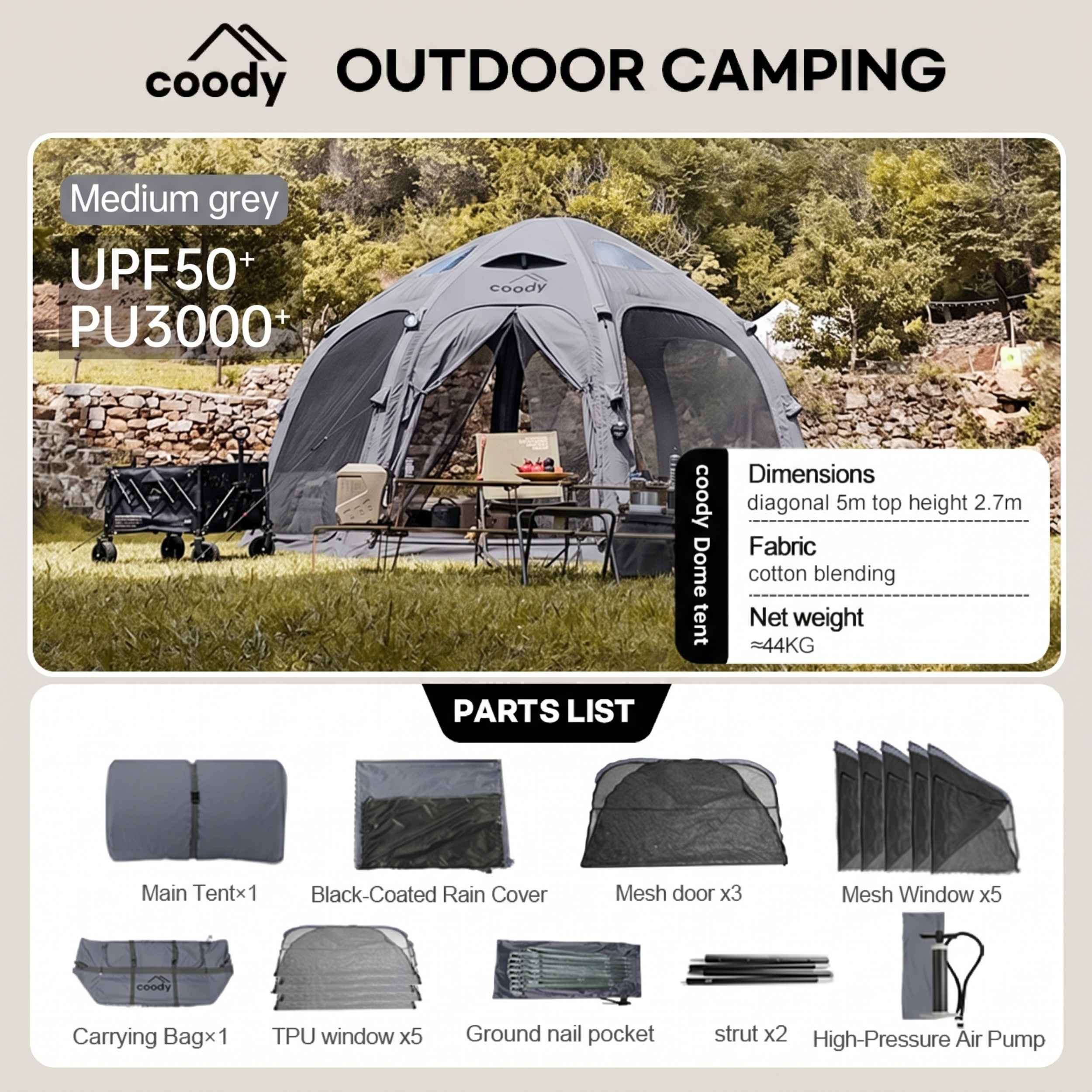 Refugio inflable Coody Aurora Dome negro para exteriores (2-4 personas)