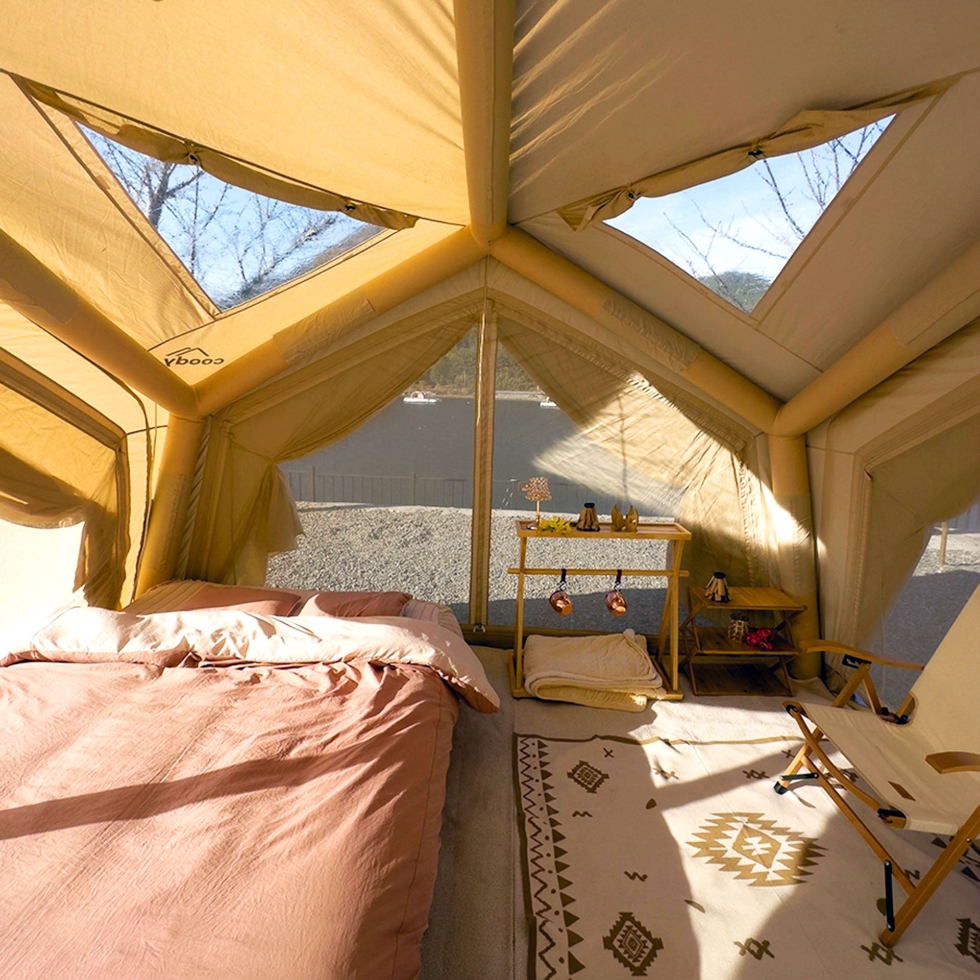 Coody AirTent Hub Beige (2-6 Person) + Carpet for Hub + Electric Pump + Air Sofa