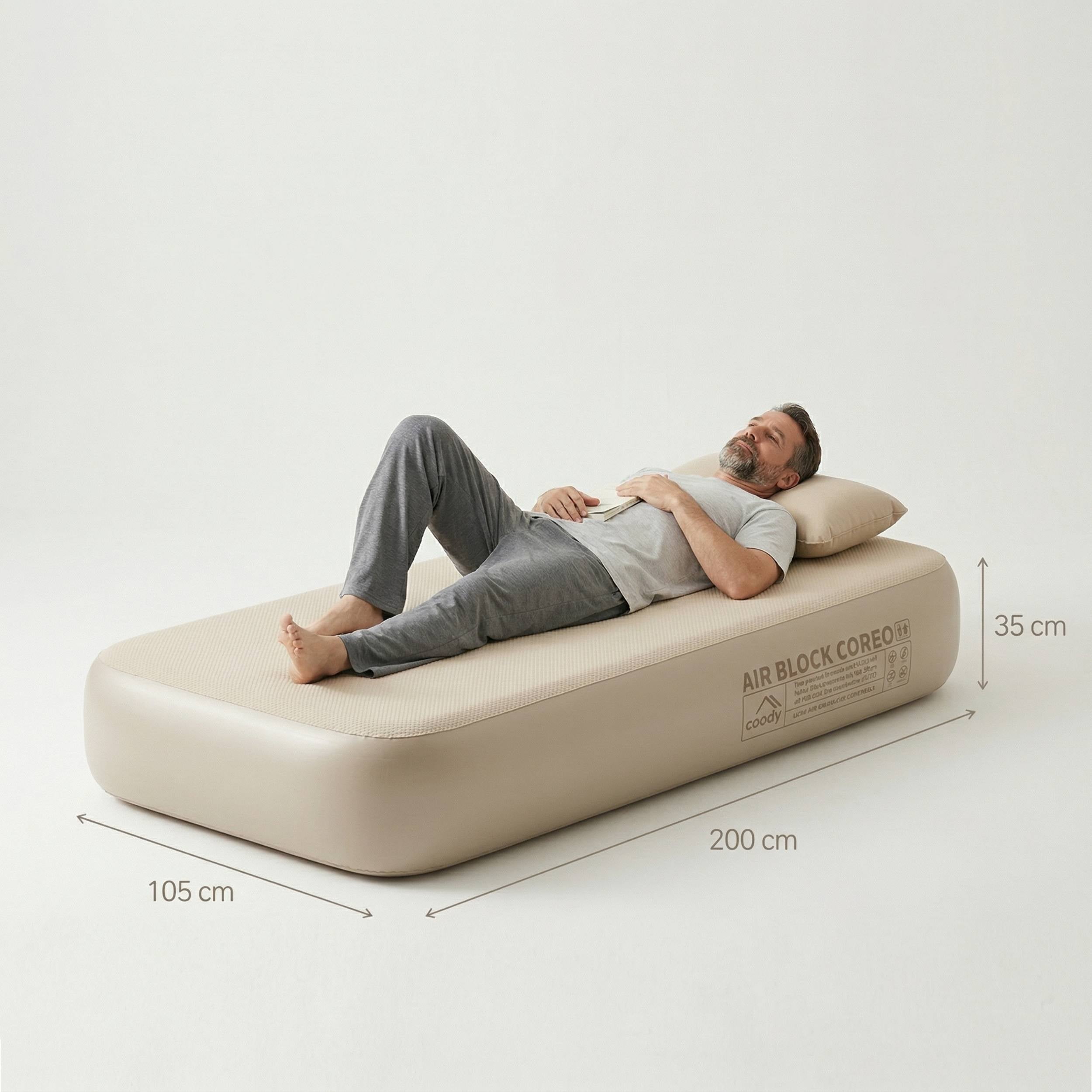 Coody Coreo Air Mattress Single (105 × 200 × 35 cm) – Structured Air Block Inflatable Bed, Compact Pack Design