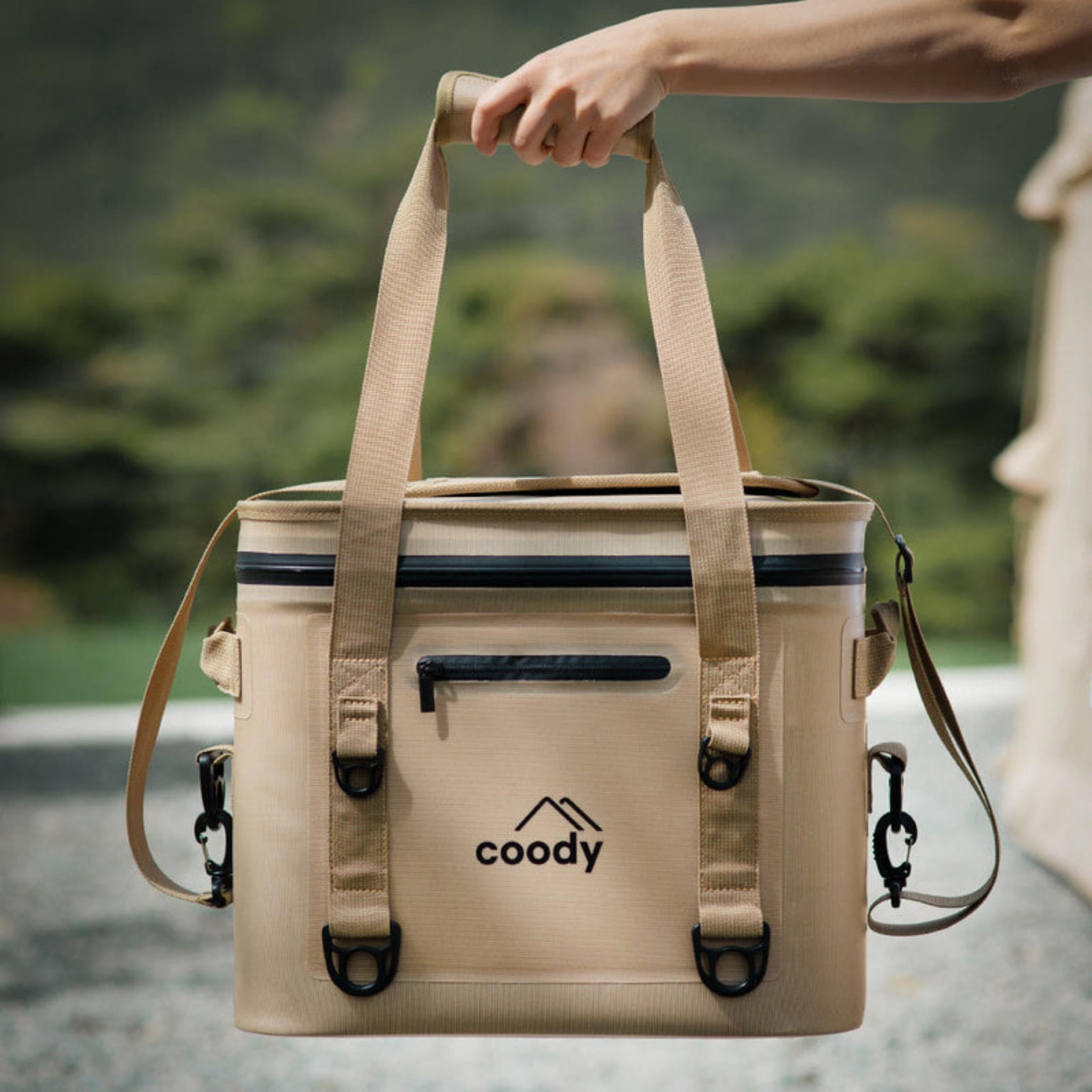 Coody Soft Cooler Bag 20L – Holds Up to 30 Cans, 20mm High-Density NBR Insulation, AIR-TIGHT Zipper, Beige