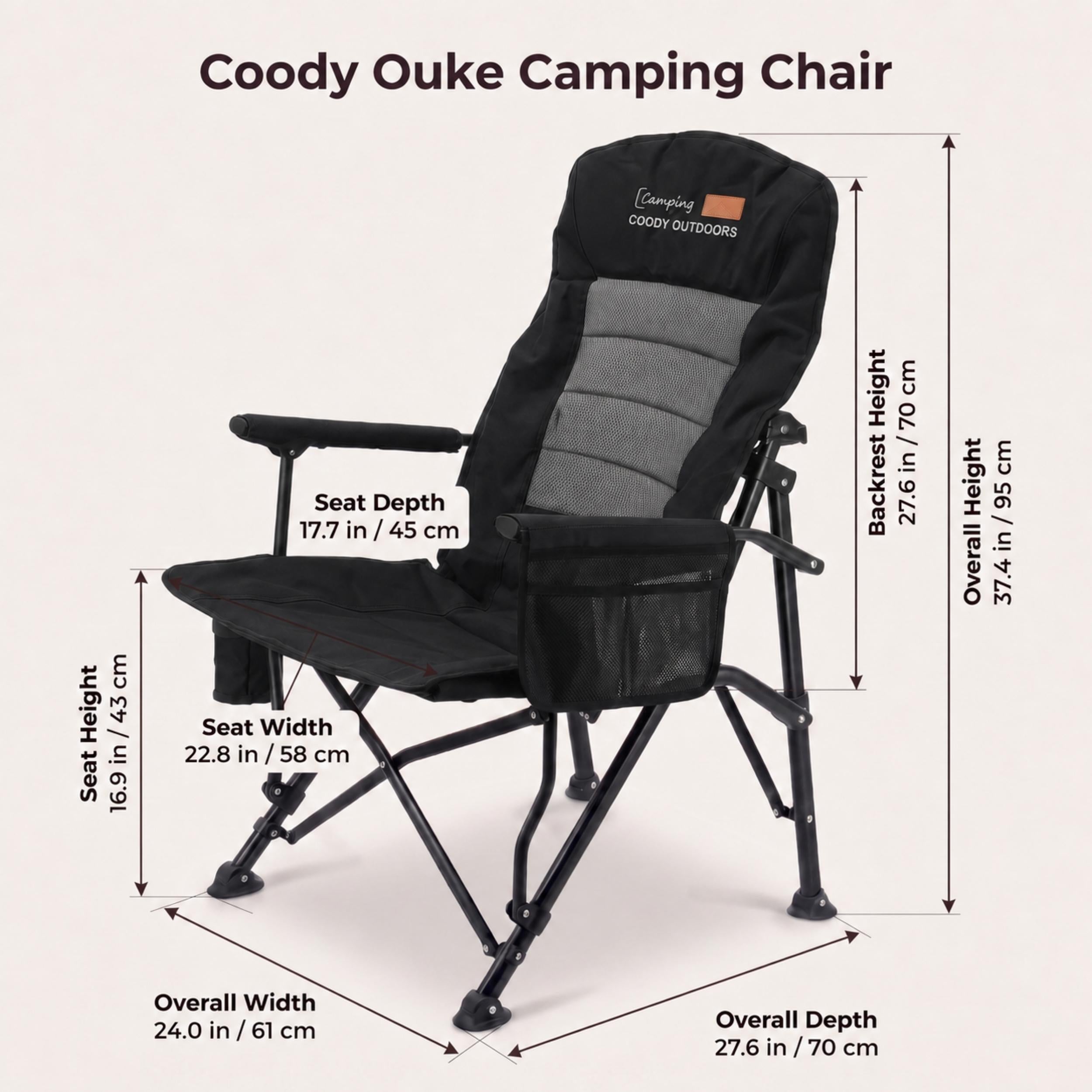 Coody Ouke Padded Camping Chair – Black