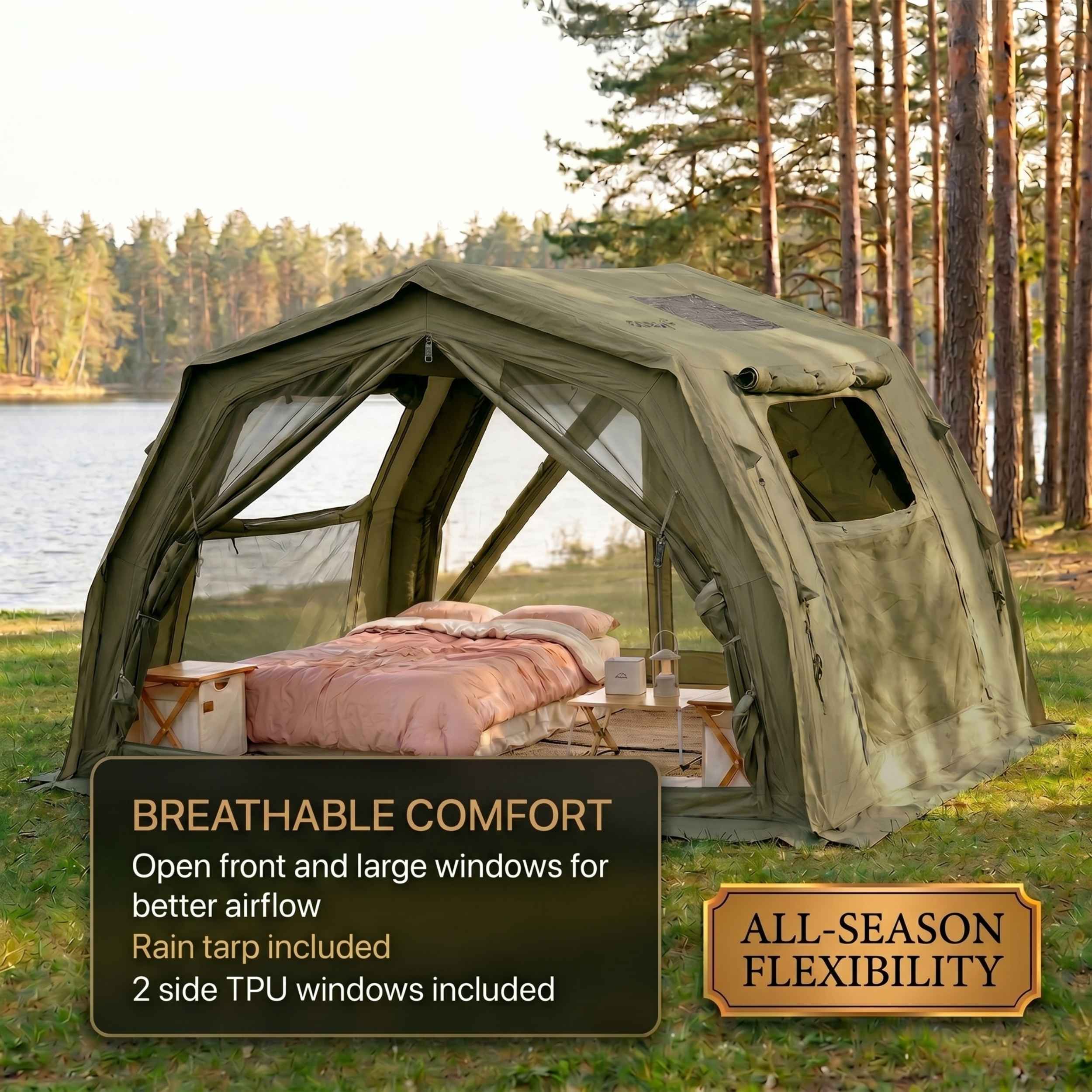 Tente gonflable Coody Familia AirTent 17.2 beige pour camping (2 à 10 personnes)