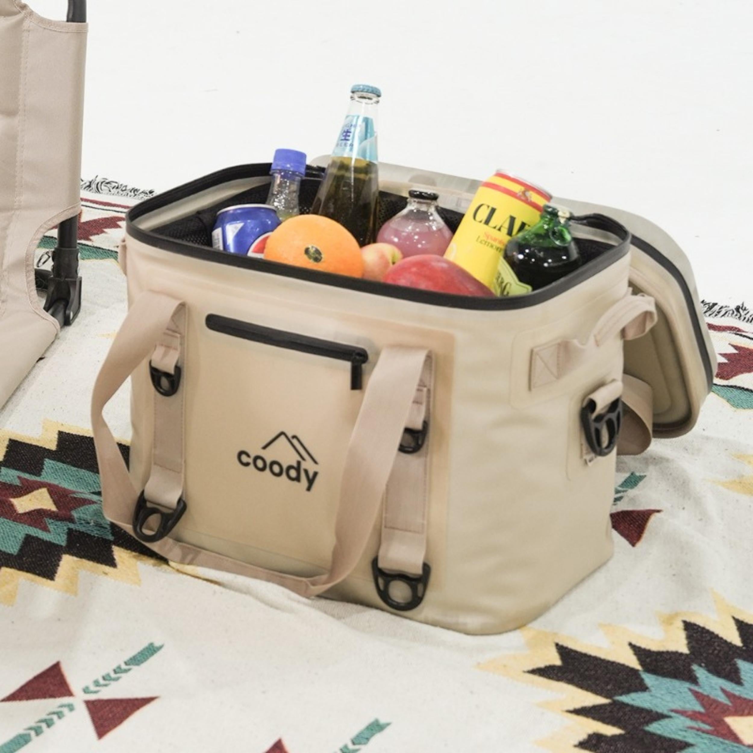 Coody Soft Cooler Bag 20L – Holds Up to 30 Cans, 20mm High-Density NBR Insulation, AIR-TIGHT Zipper, Beige