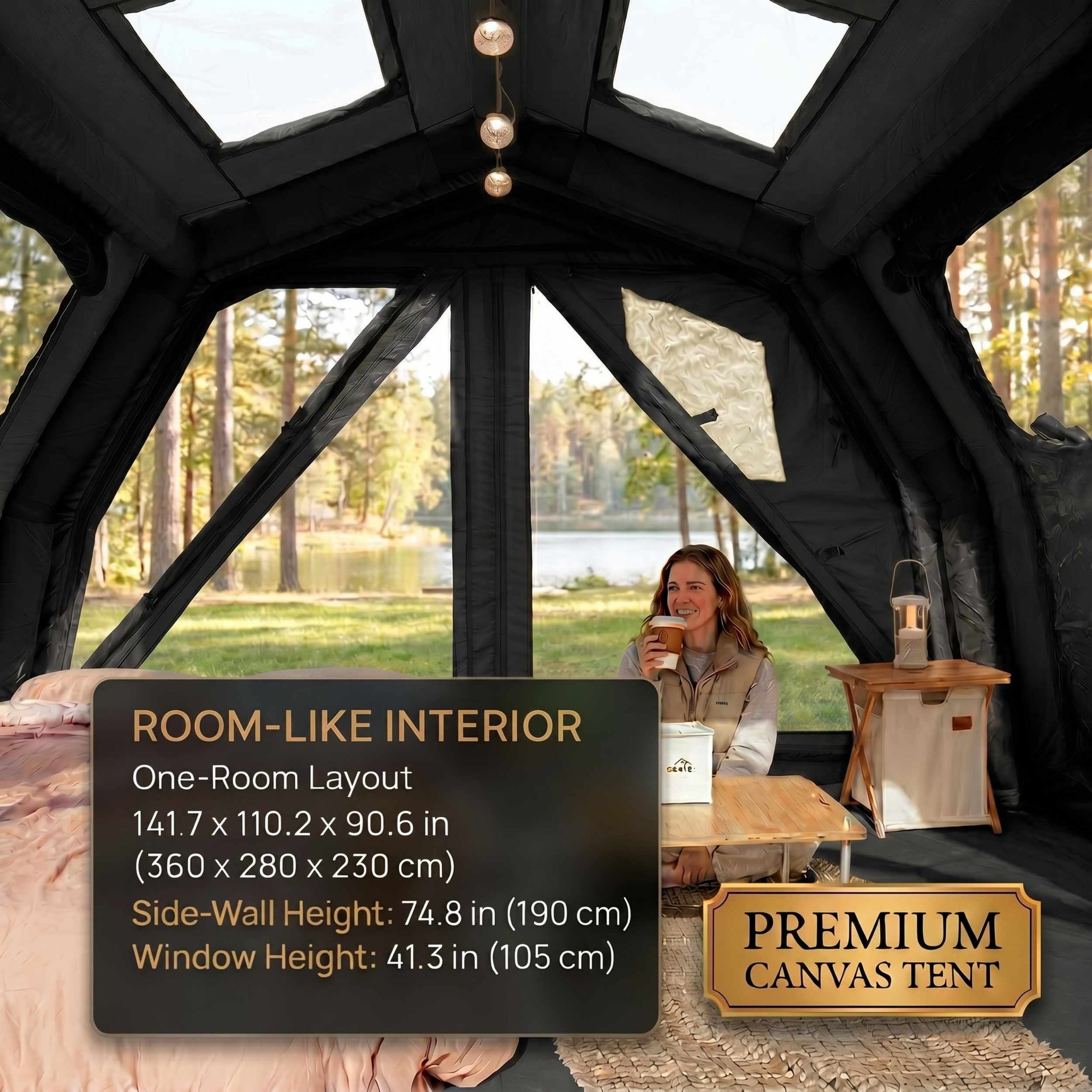 Tente gonflable Coody Familia AirTent 17.2 beige pour camping (2 à 10 personnes)