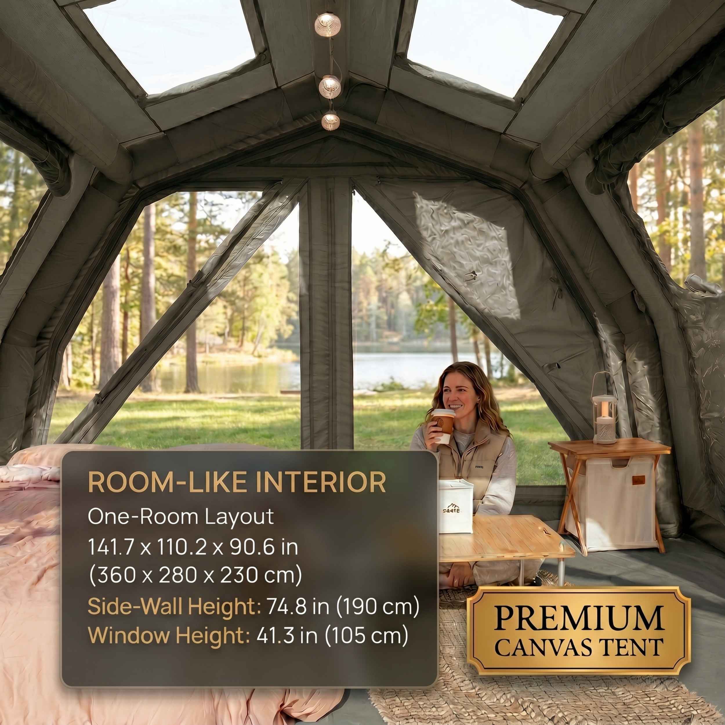 Tente gonflable Coody Familia AirTent 17.2 beige pour camping (2 à 10 personnes)