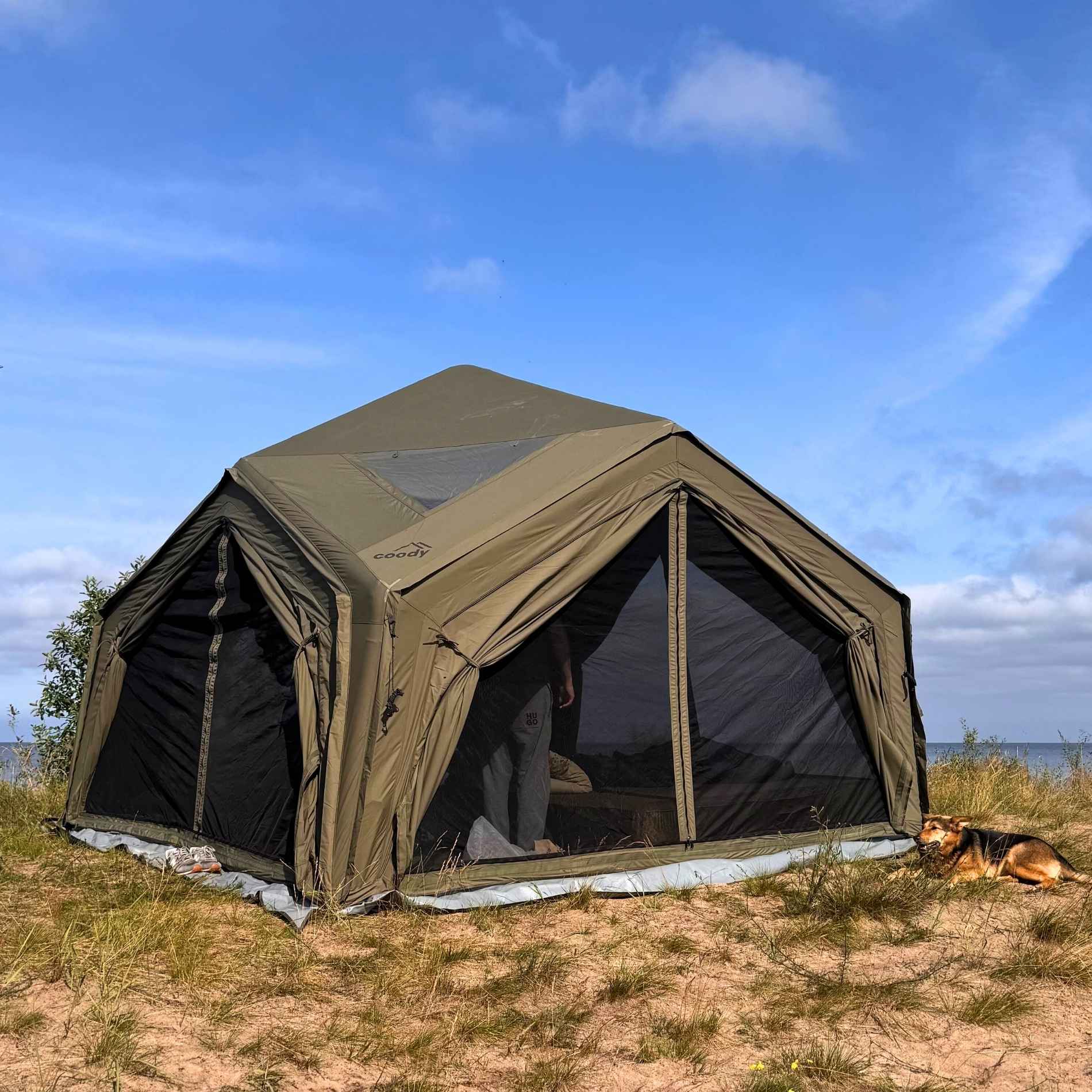 Tente gonflable Coody AirTent Hub Shelter Forest Green pour camping (2 à 6 personnes)