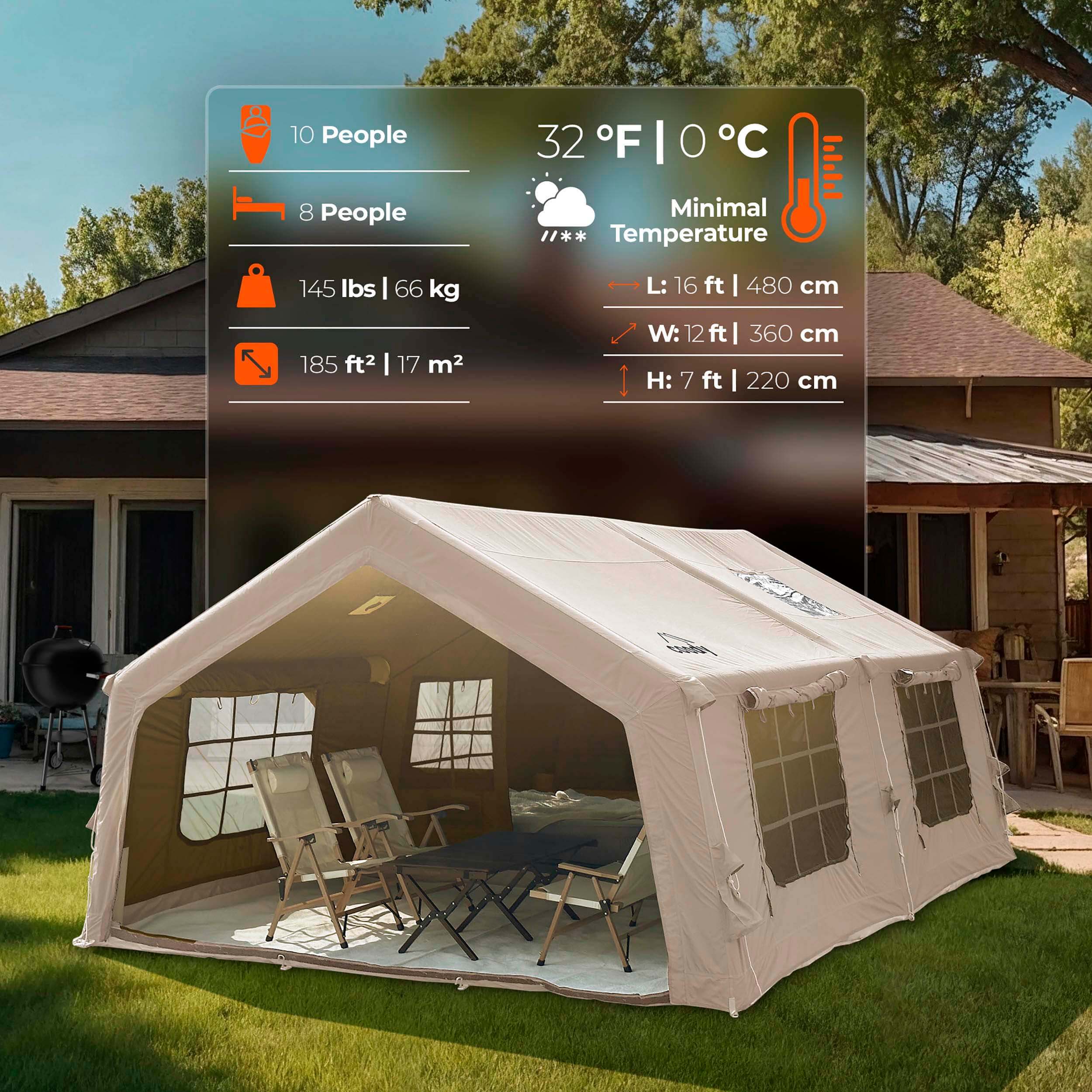 Coody 17.2 Beige Inflatable Tent House for Camping (2-10 Person)