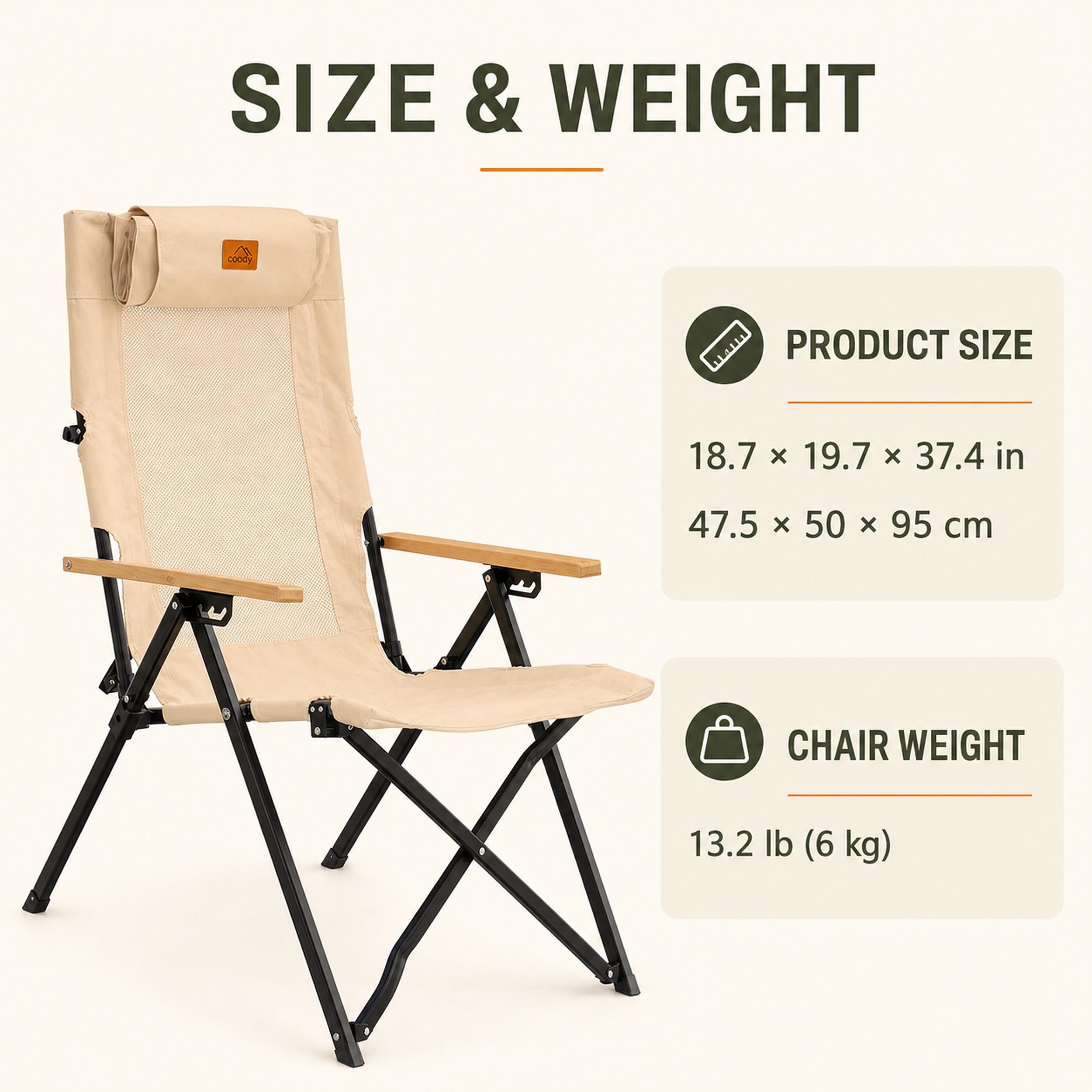 Coody Relax 4-Position Camping Chair – Beige