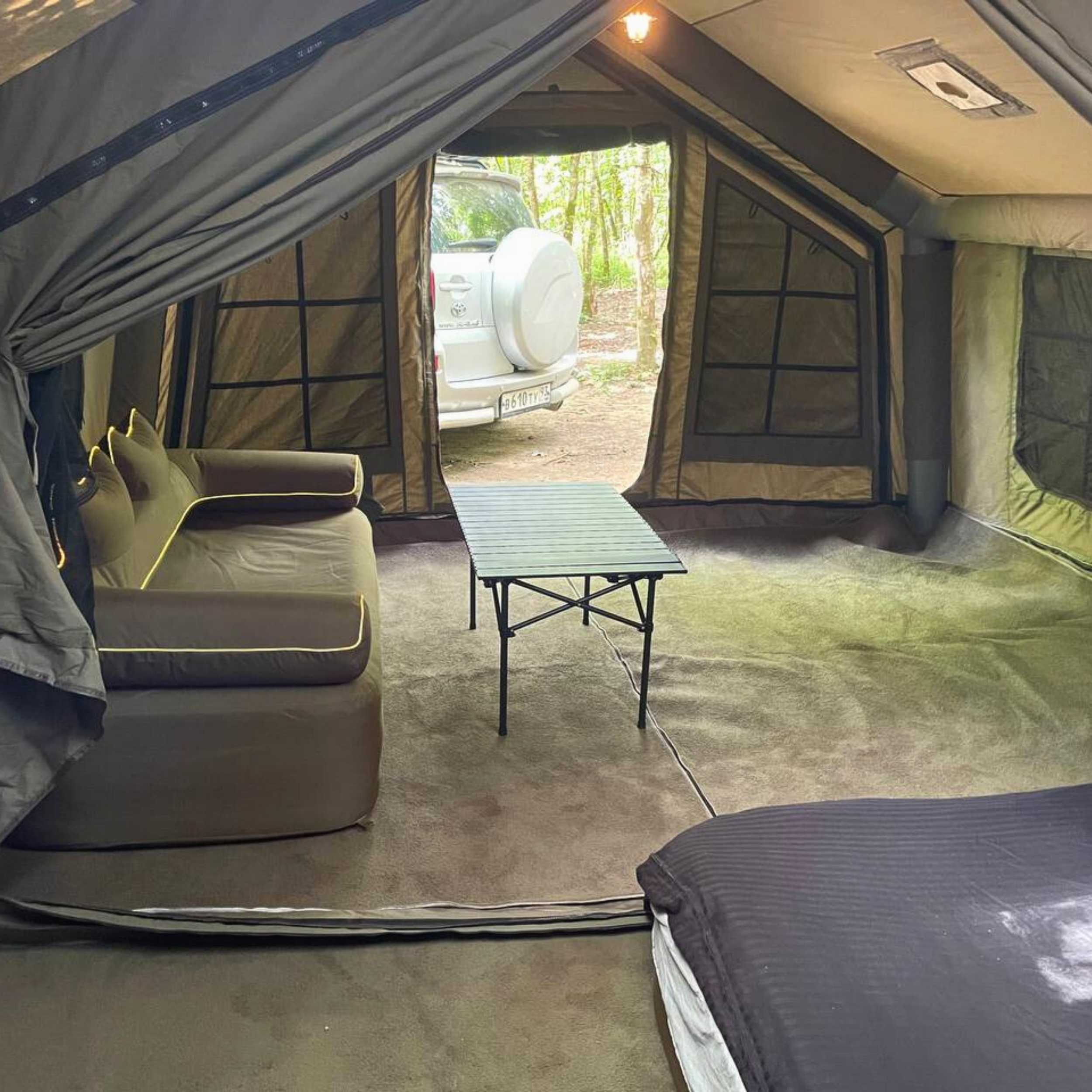 Coody Familia AirTent 13.6 Forest Green (2-10 Person) + RBM Wood Stove Caminus M