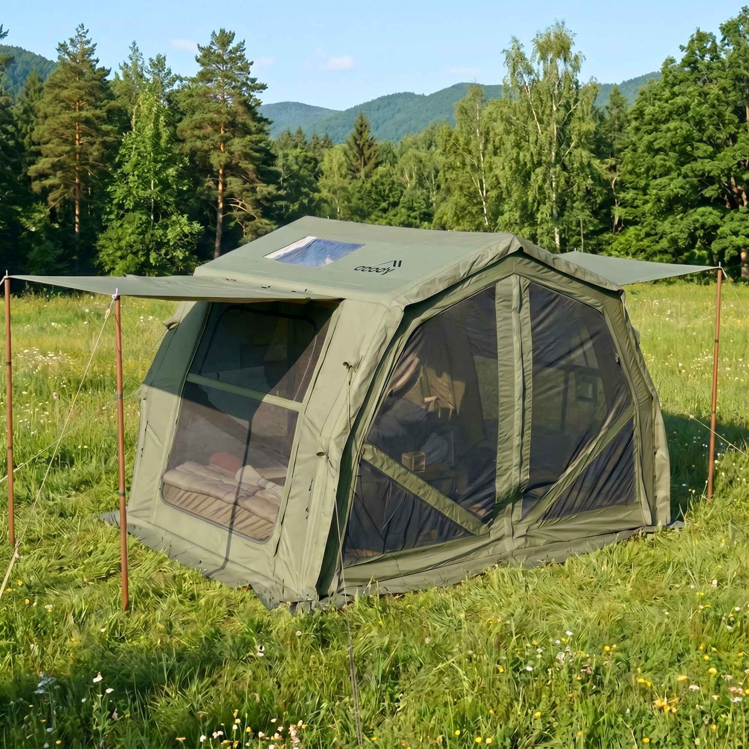 Tente gonflable Coody Familia AirTent 17.2 beige pour camping (2 à 10 personnes)