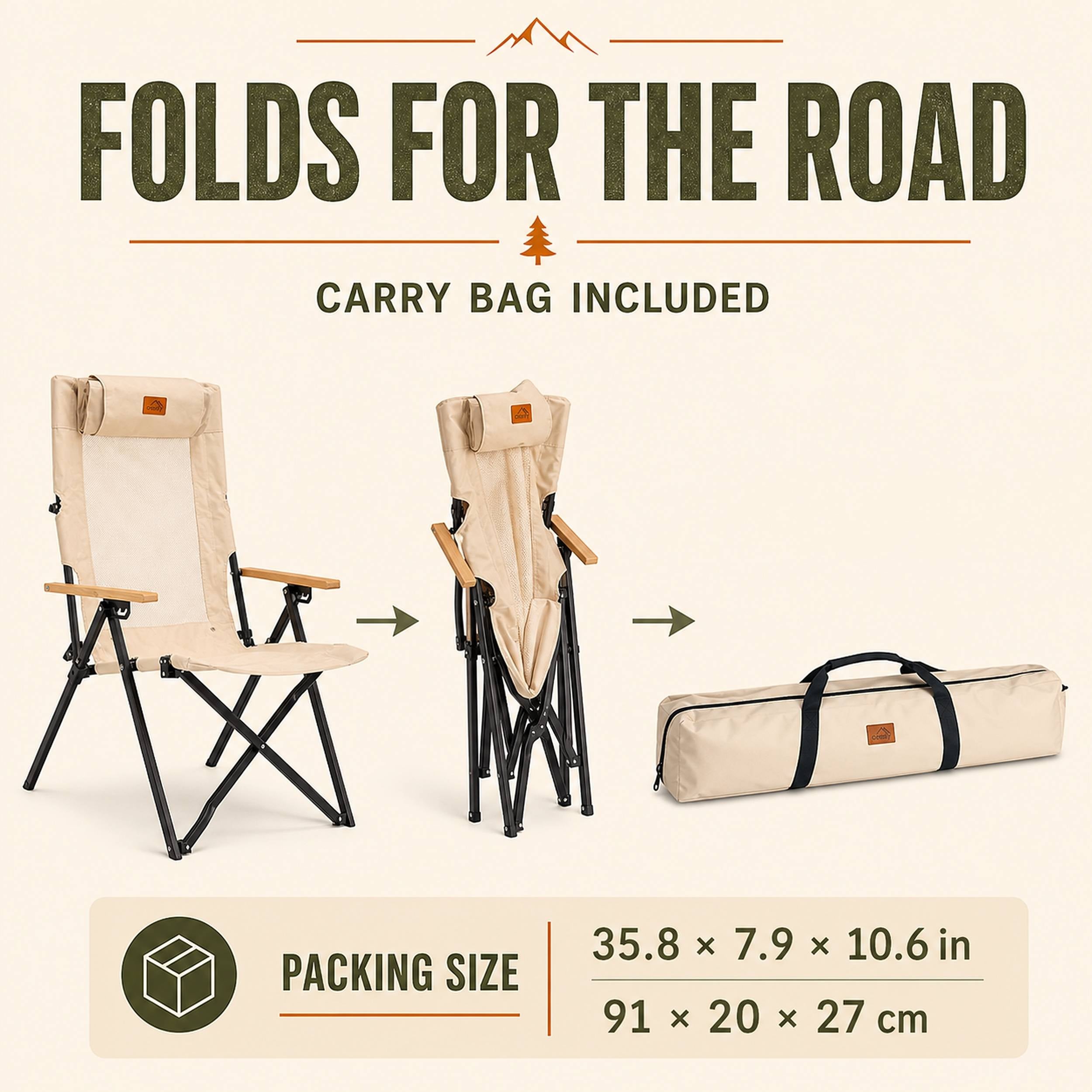 Coody Relax 4-Position Camping Chair – Beige