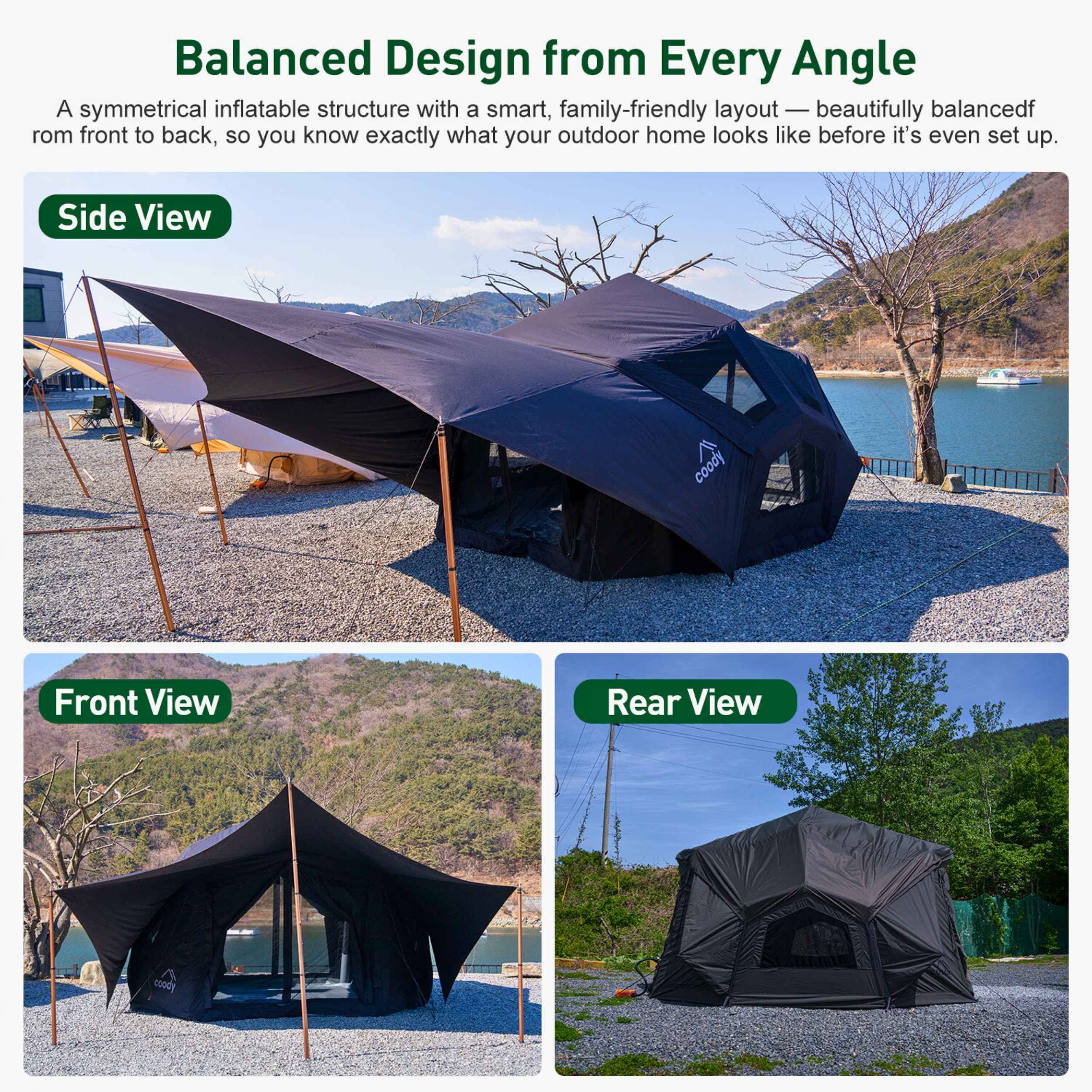 Tente gonflable noire Coody Bestona pour le camping (2-4 personnes)