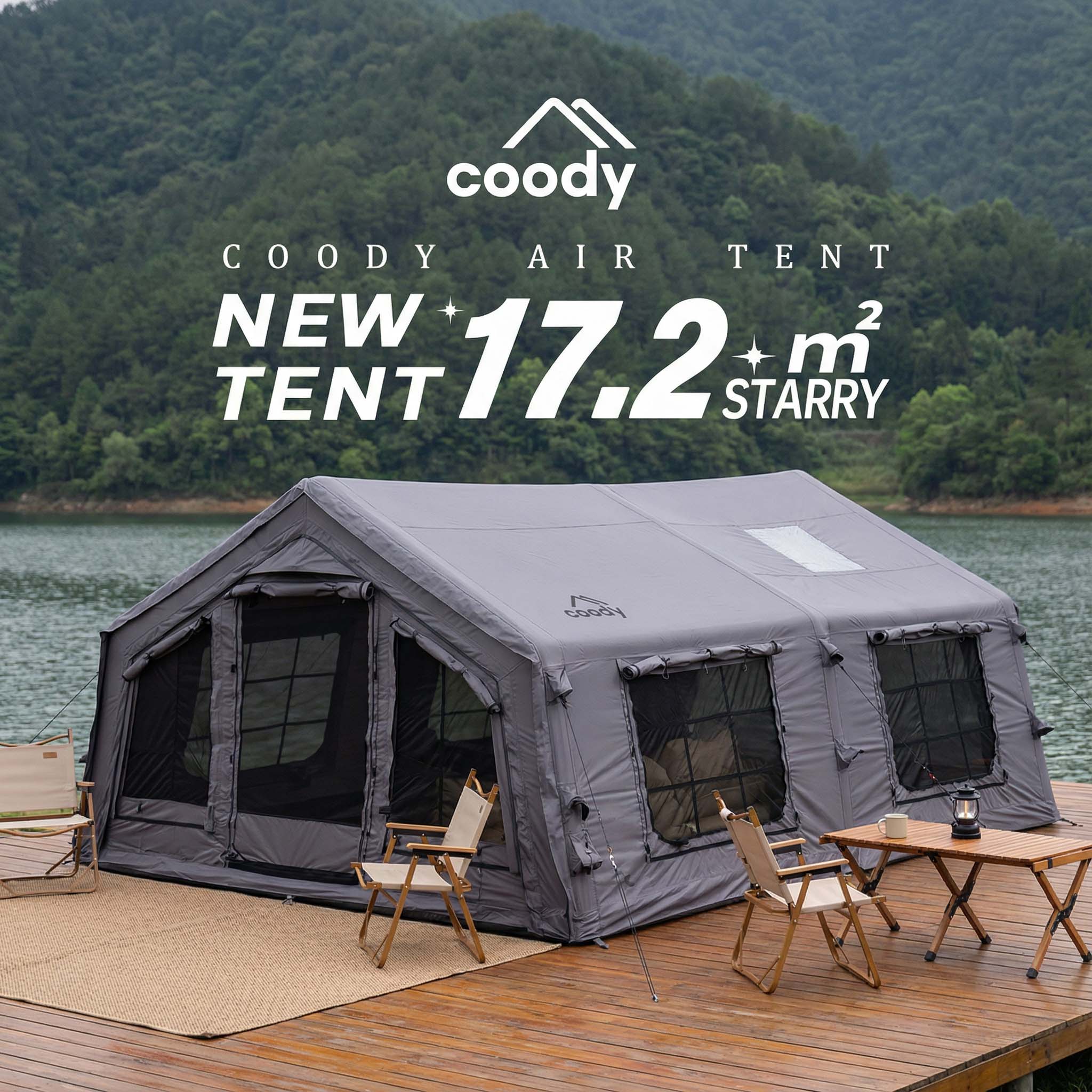 Tente gonflable Coody Familia AirTent 17.2 noire pour camping (2 à 10 personnes)