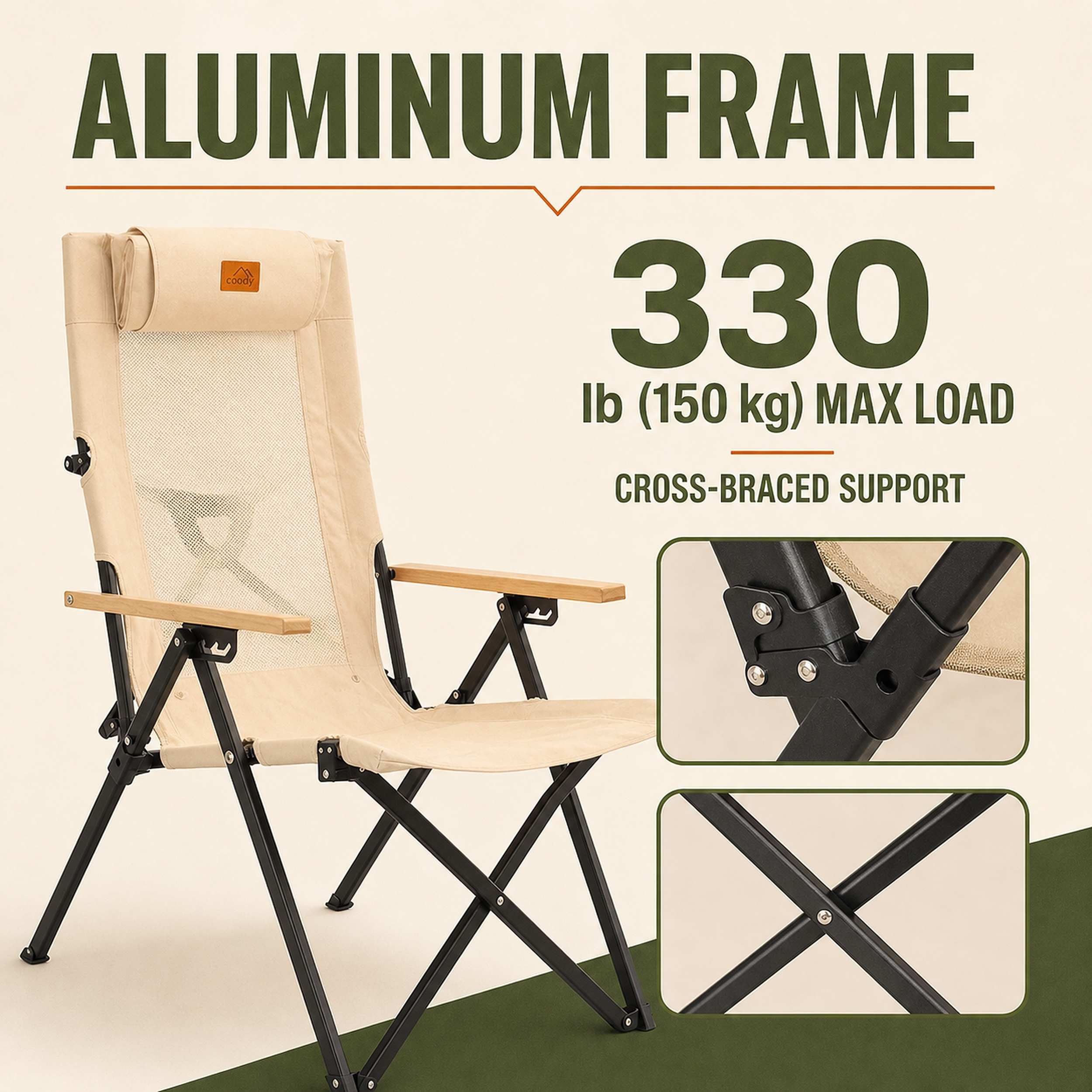 Coody Relax 4-Position Camping Chair – Beige