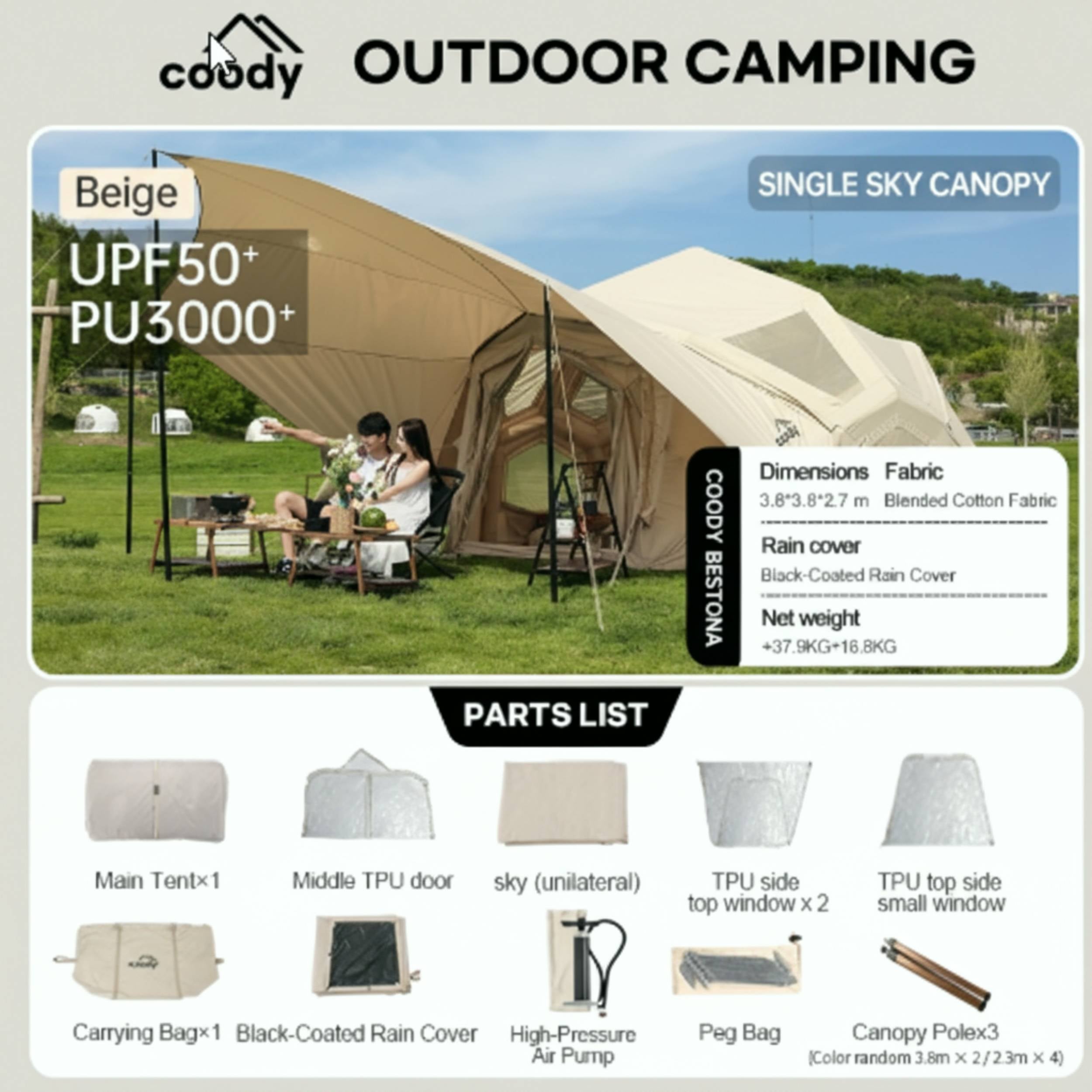 Coody Bestona Beige Inflatable Tent for 2-4 person