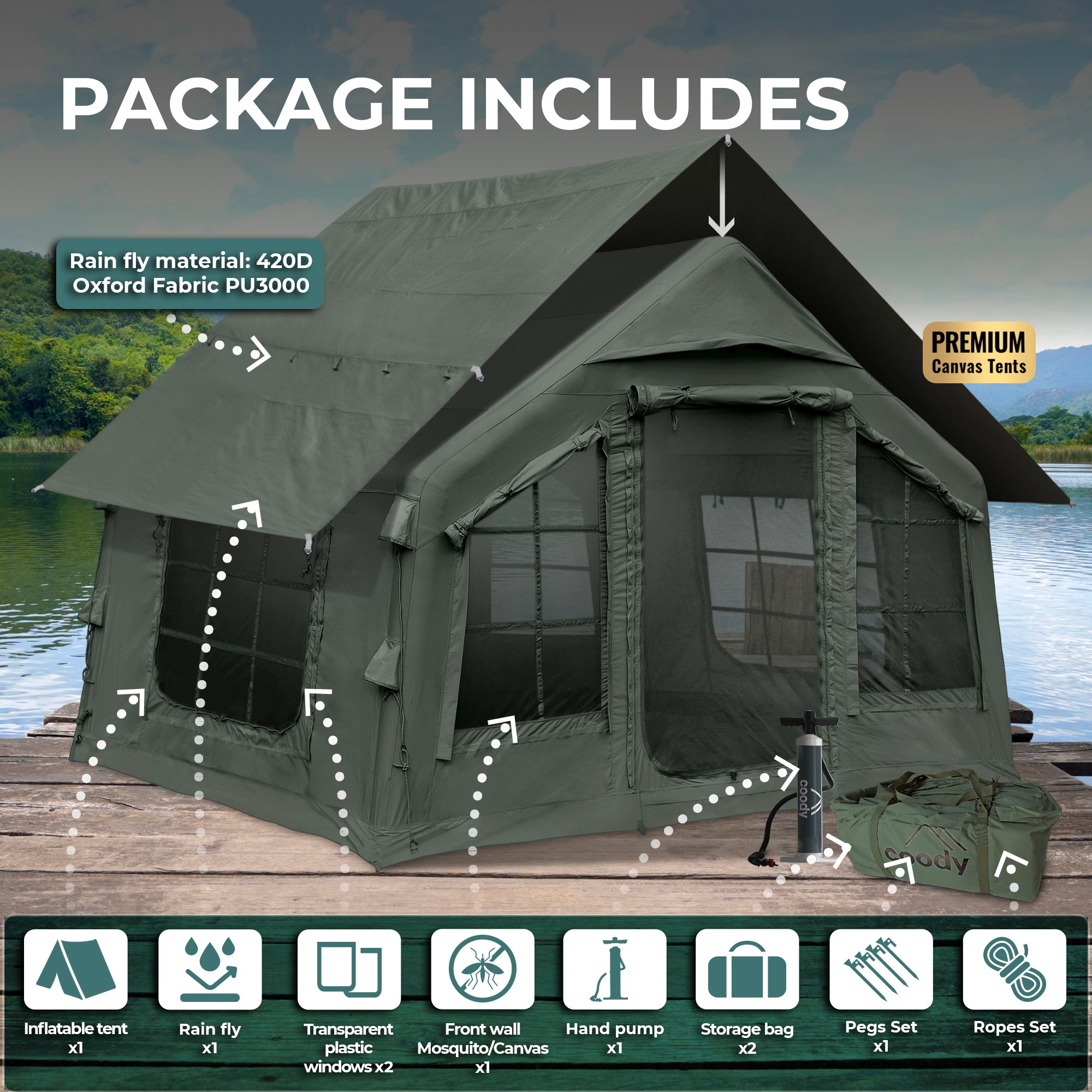 Coody 8.0 Air Tent Forest Green (1-4 Person)+ Carpet for Сoody 8.0