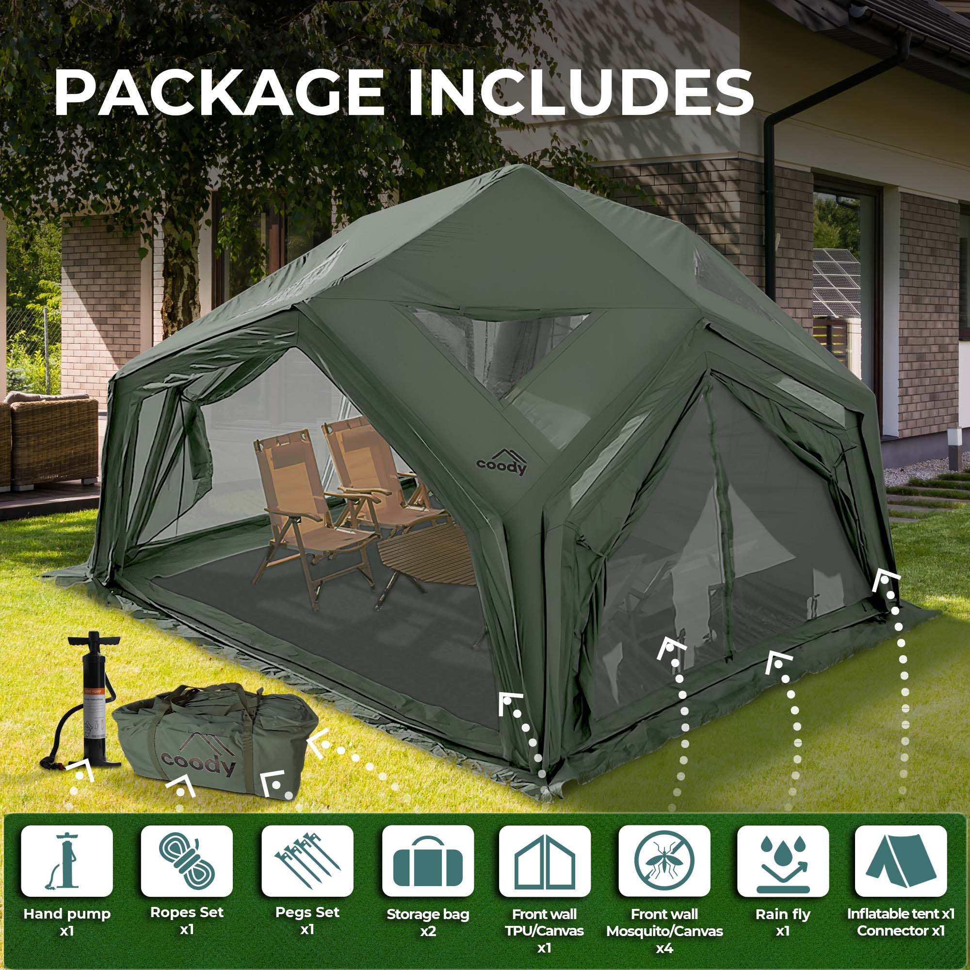 Coody Hub Inflatable Tent for 2-6 Person (Forest Green)
