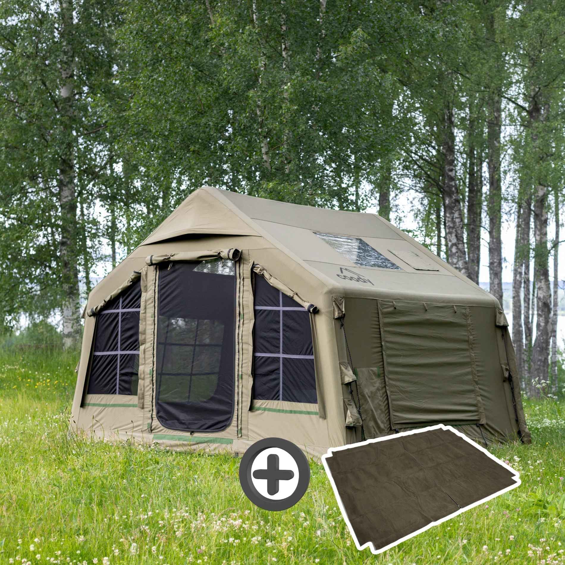 green military tent Coody 8.0 Air Tent Forest Green (1-4 Person)+ Carpet for Сoody 8.0