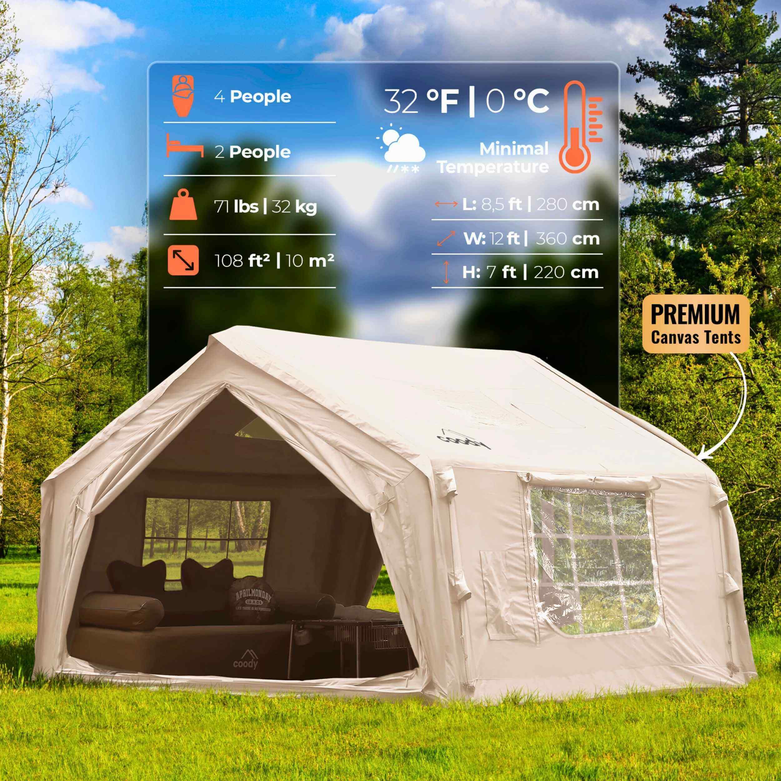 Coody 10.0 Beige Inflatable Tent House for Camping (2-4 Person)