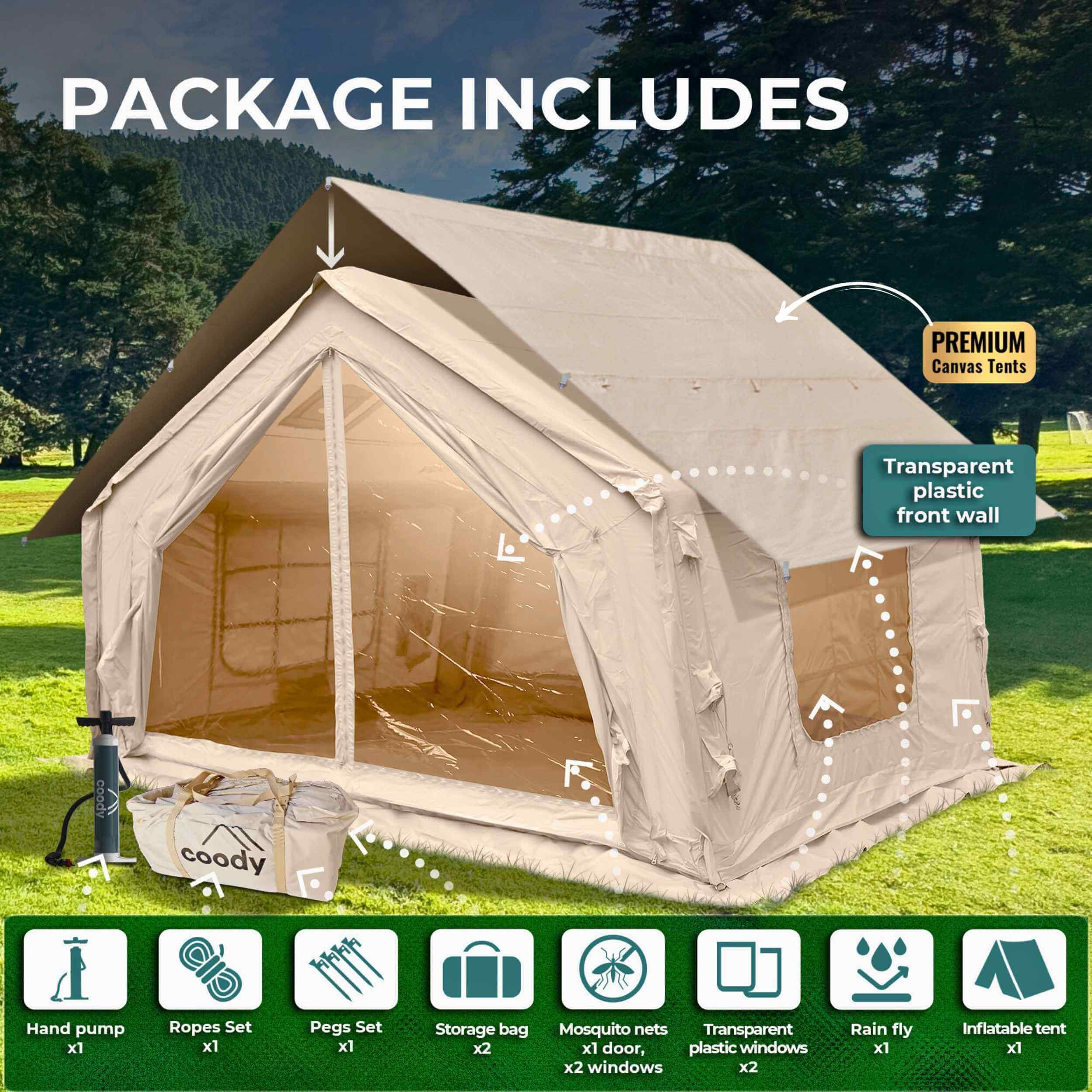 Coody 10.0 Beige Inflatable Tent House for Camping (2-4 Person)