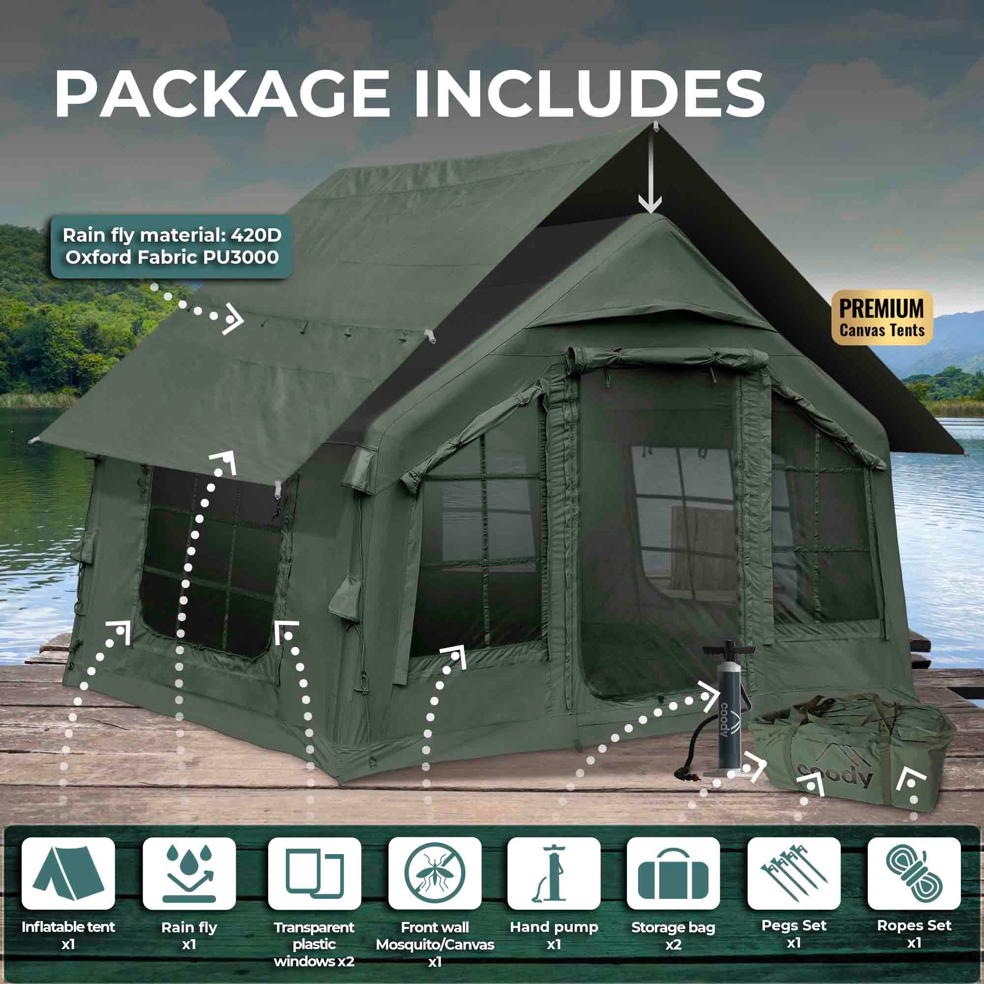 Coody 8.0 Air Tent Forest Green - Inflatable Tent House for Camping (1-4 Person)