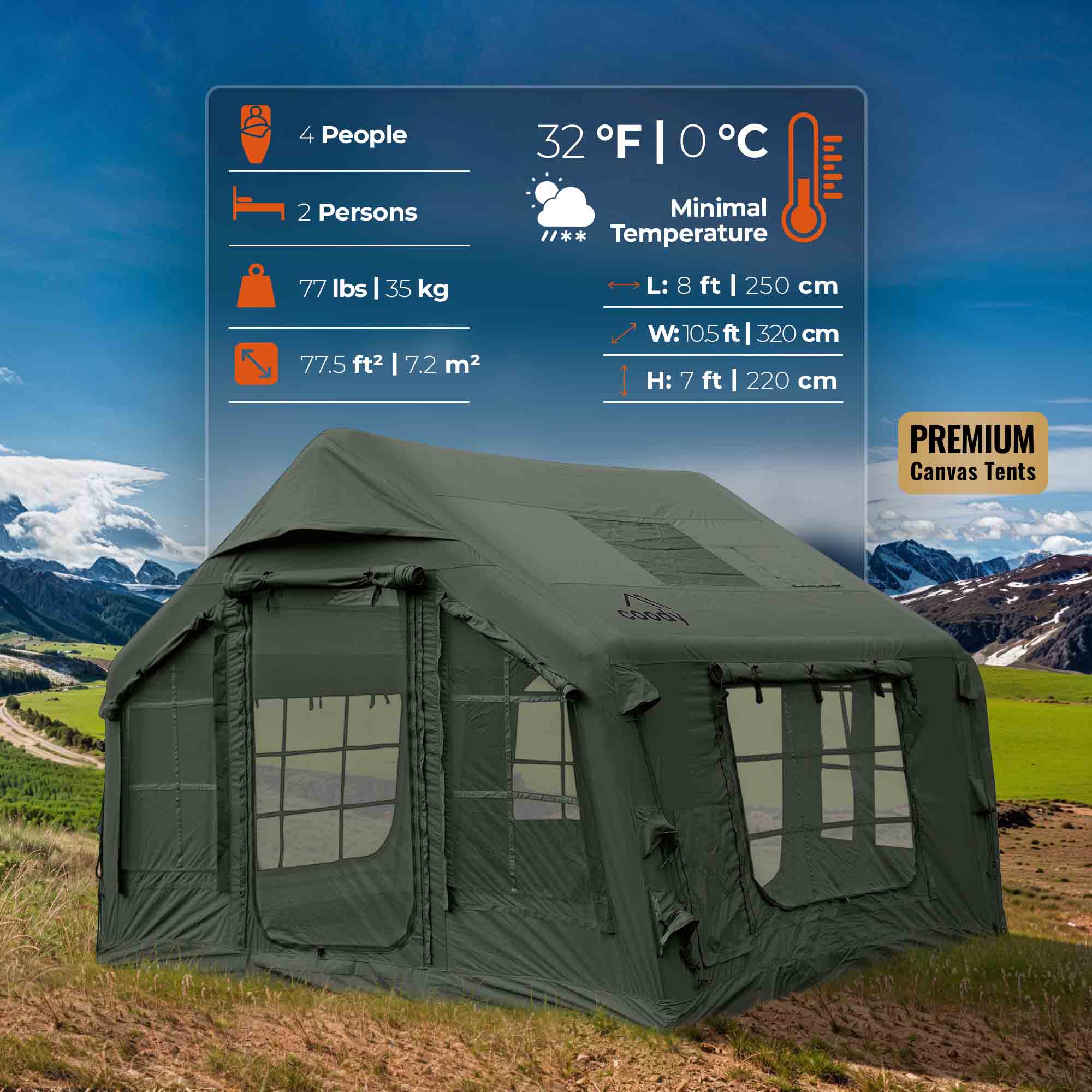 Coody 8.0 Air Tent Forest Green - Inflatable Tent House for Camping (1-4 Person)