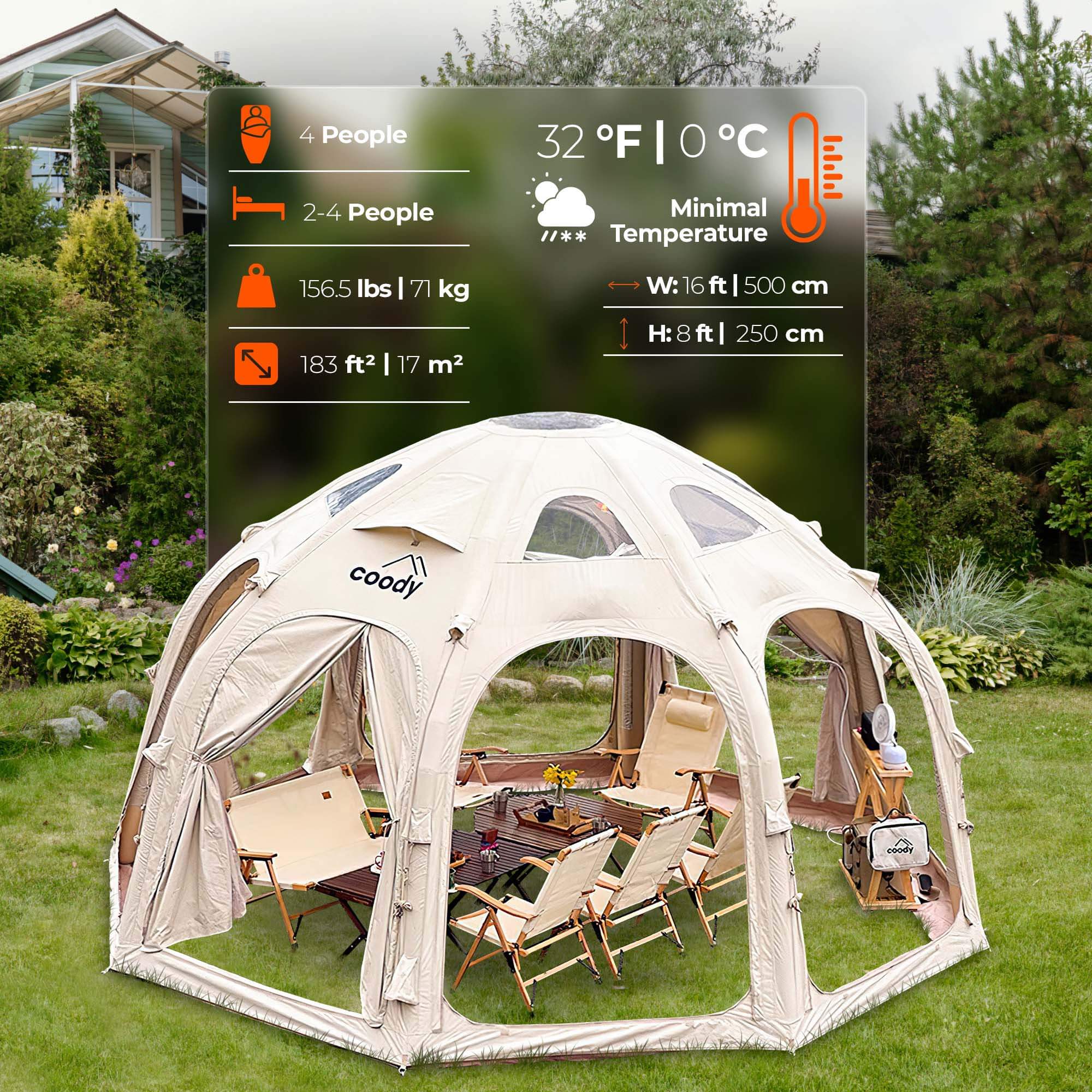 Coody Aurora Dome Beige Inflatable Shelter for Outdoors (2-4 person)