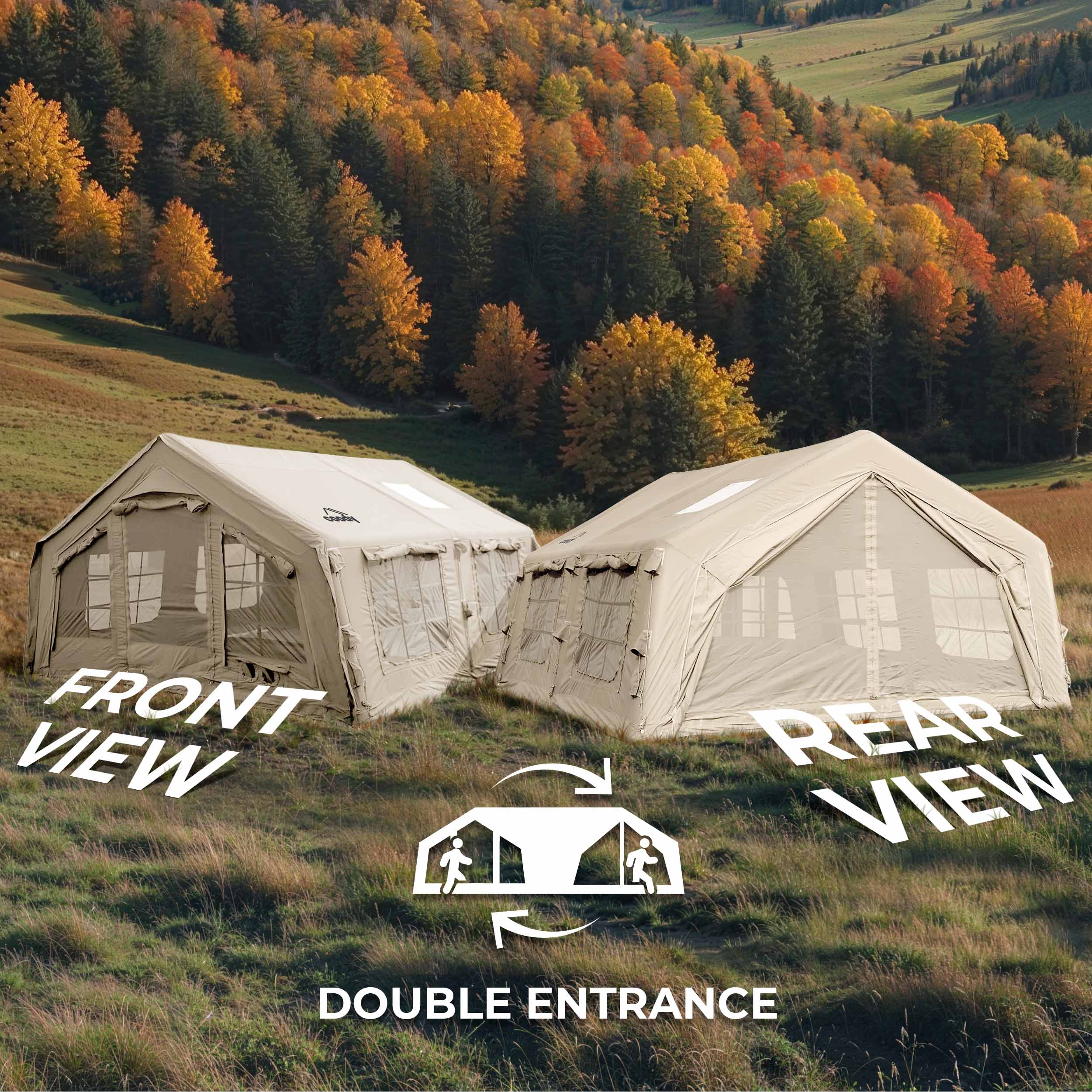 Coody Familia AirTent 13.6 Beige (2-10 Person) + RBM Wood Stove Caminus M