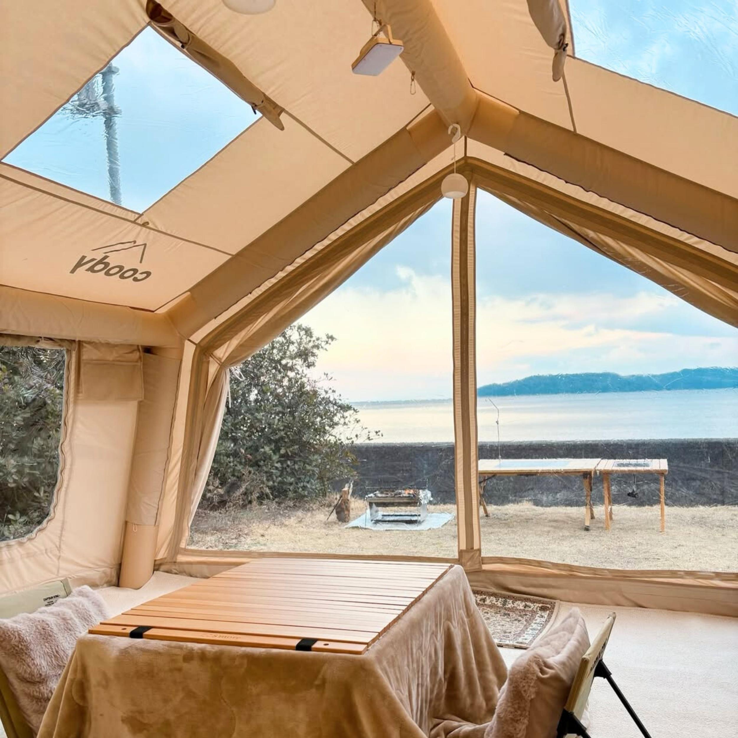 Coody Familia AirTent 17.2 Beige (2-10 Person)+ RBM Wood Stove Caminus M