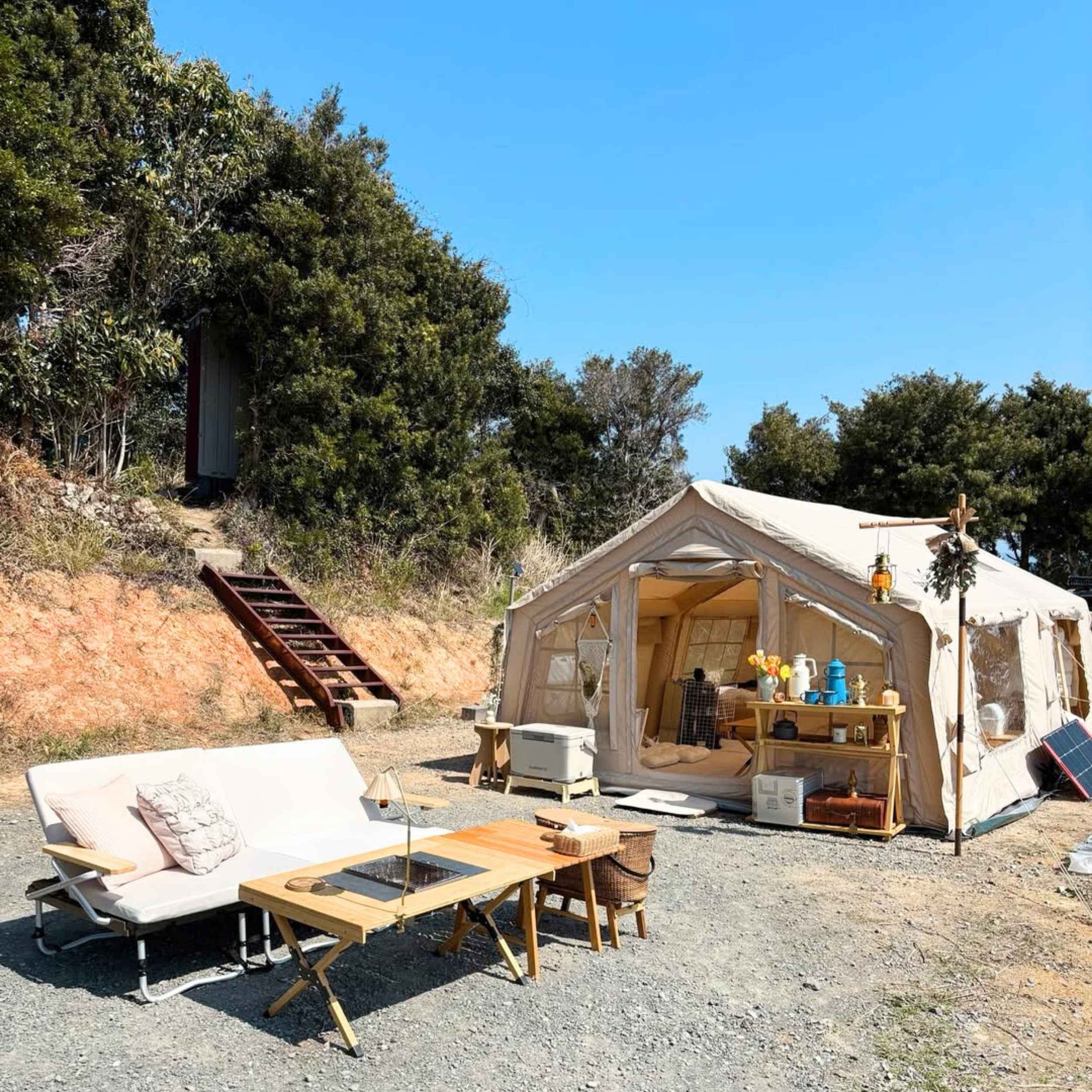 Coody Familia AirTent 17.2 Beige (2-10 Person)+ RBM Wood Stove Caminus M