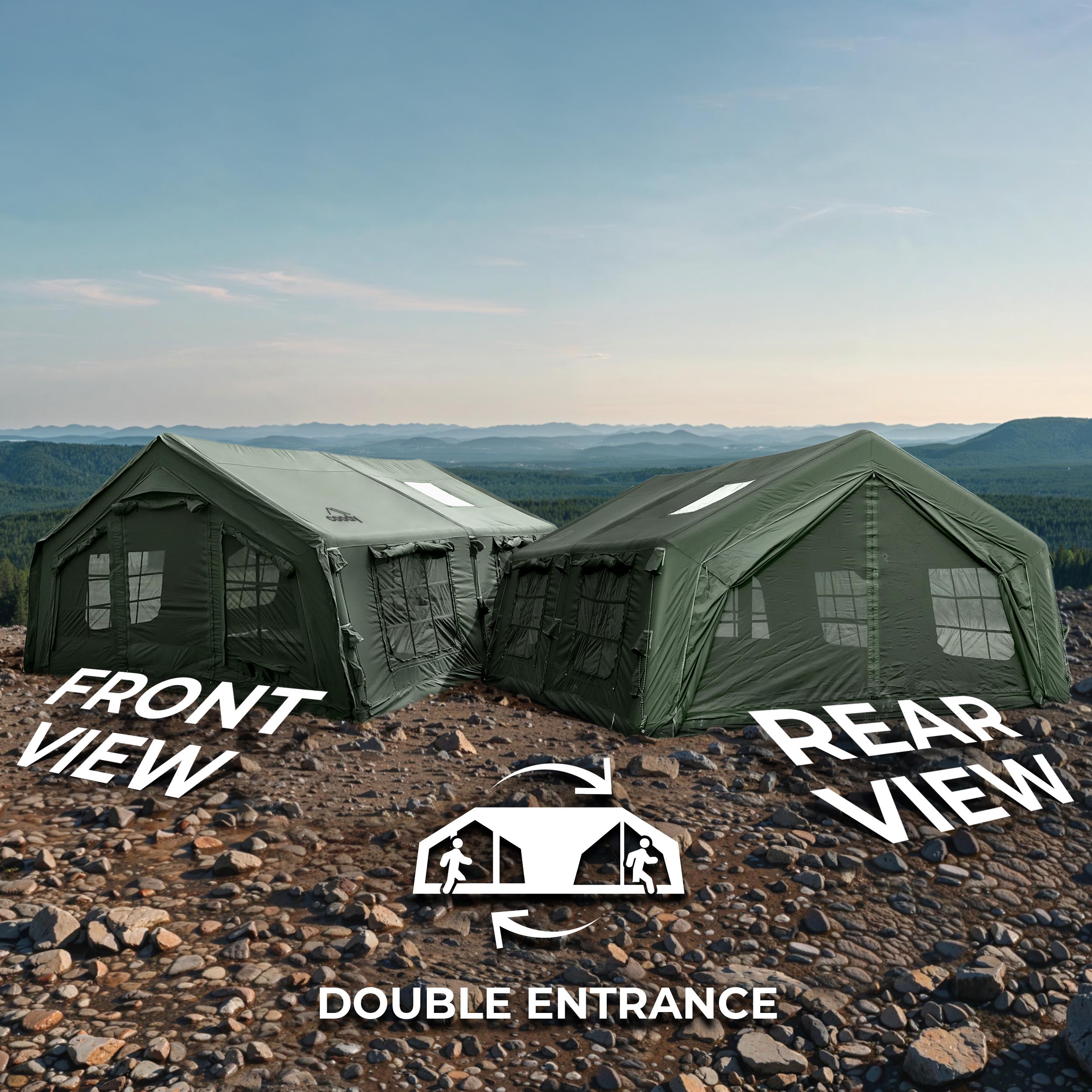 Coody Familia AirTent 17.2 Forest Green (2-10 Person)+ RBM Wood Stove Caminus M