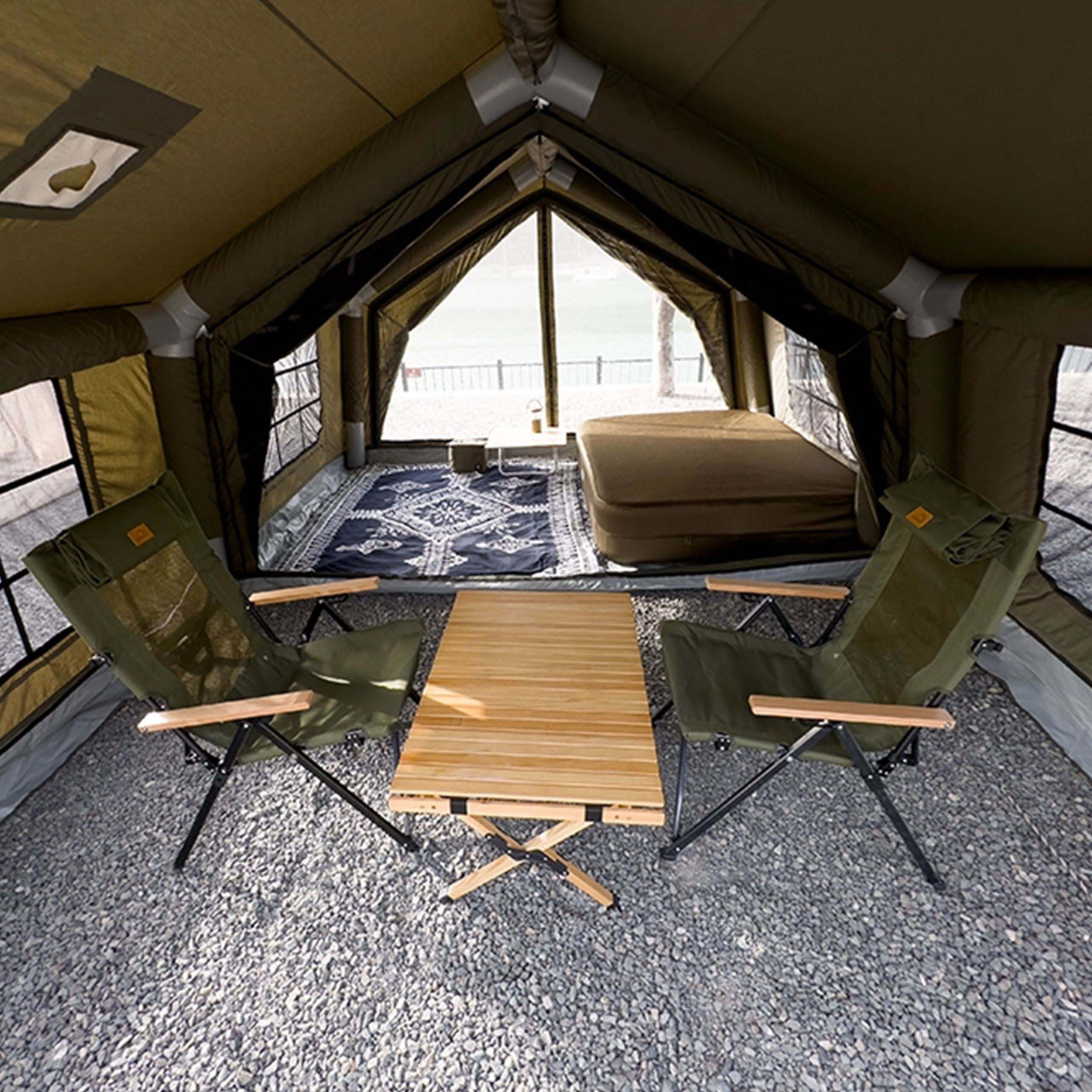 Coody Familia AirTent 17.2 Forest Green + Stove Caminus M - Inflatable Tents with Wood Stove