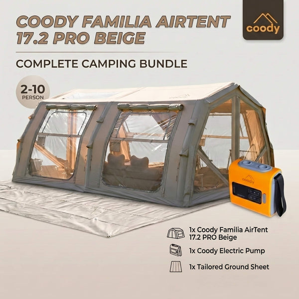 Grande Tente Gonflable 10m² – 385x260x200 Cm – 6-8 Personnes – Sortie De Cheminée, Colonne D’air Intégrée, PU2000mm étanche – Montage En 5 Min