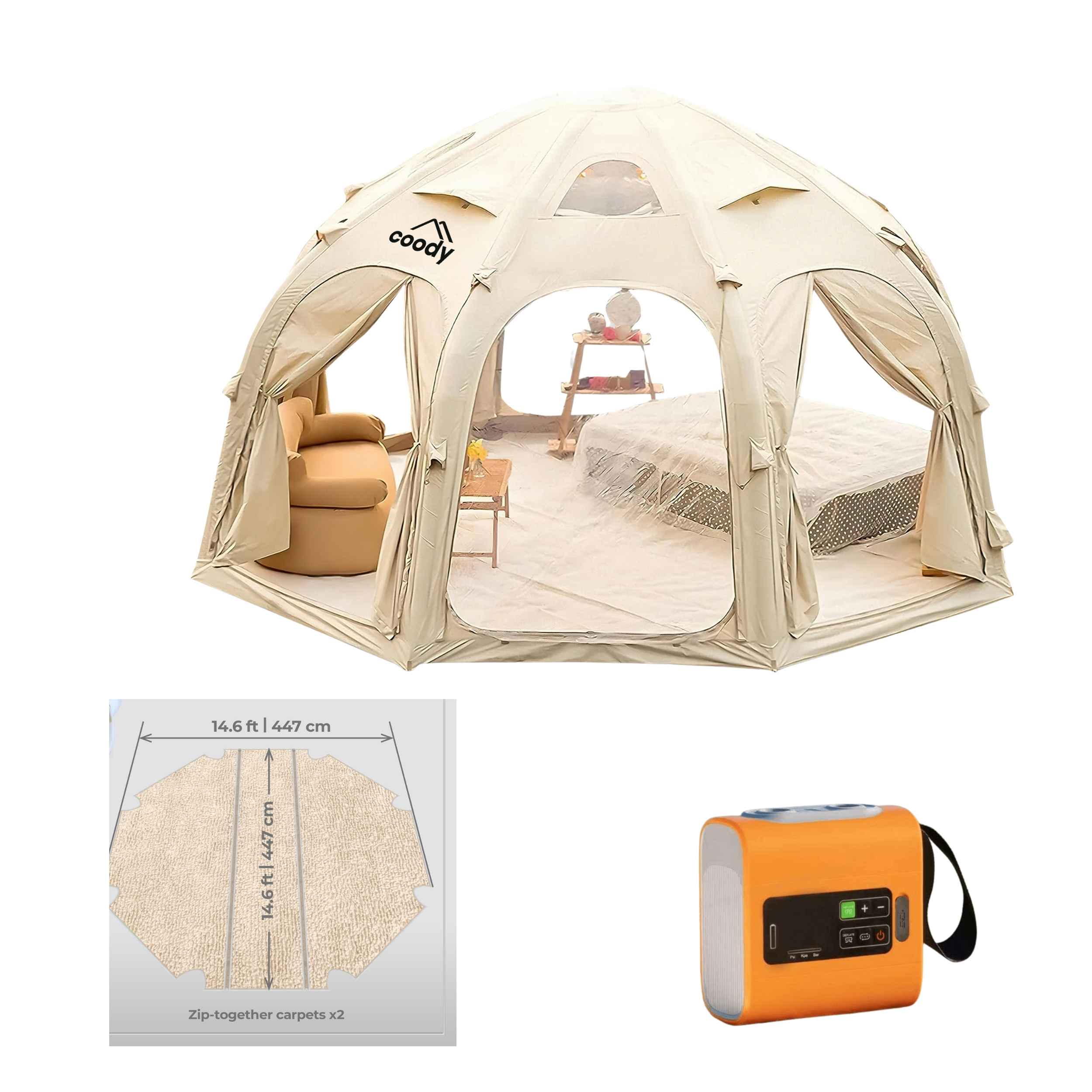 Coody Aurora Dome Beige + Carpet Tailored for Aurora Dome Beige + Electric Pump