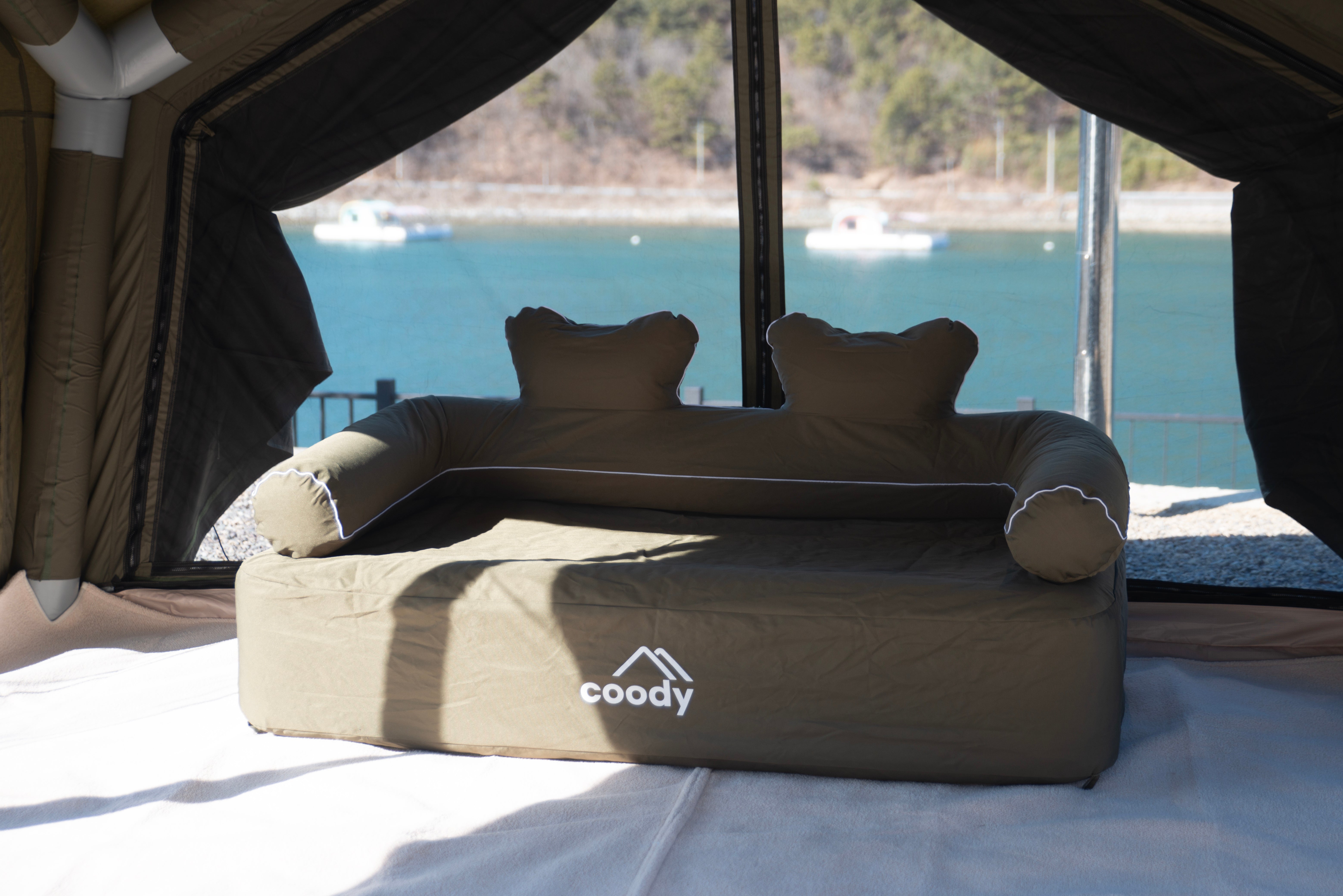 Coody Air Sofa Forest Green - Inflatable Camping Couch with Built-In P