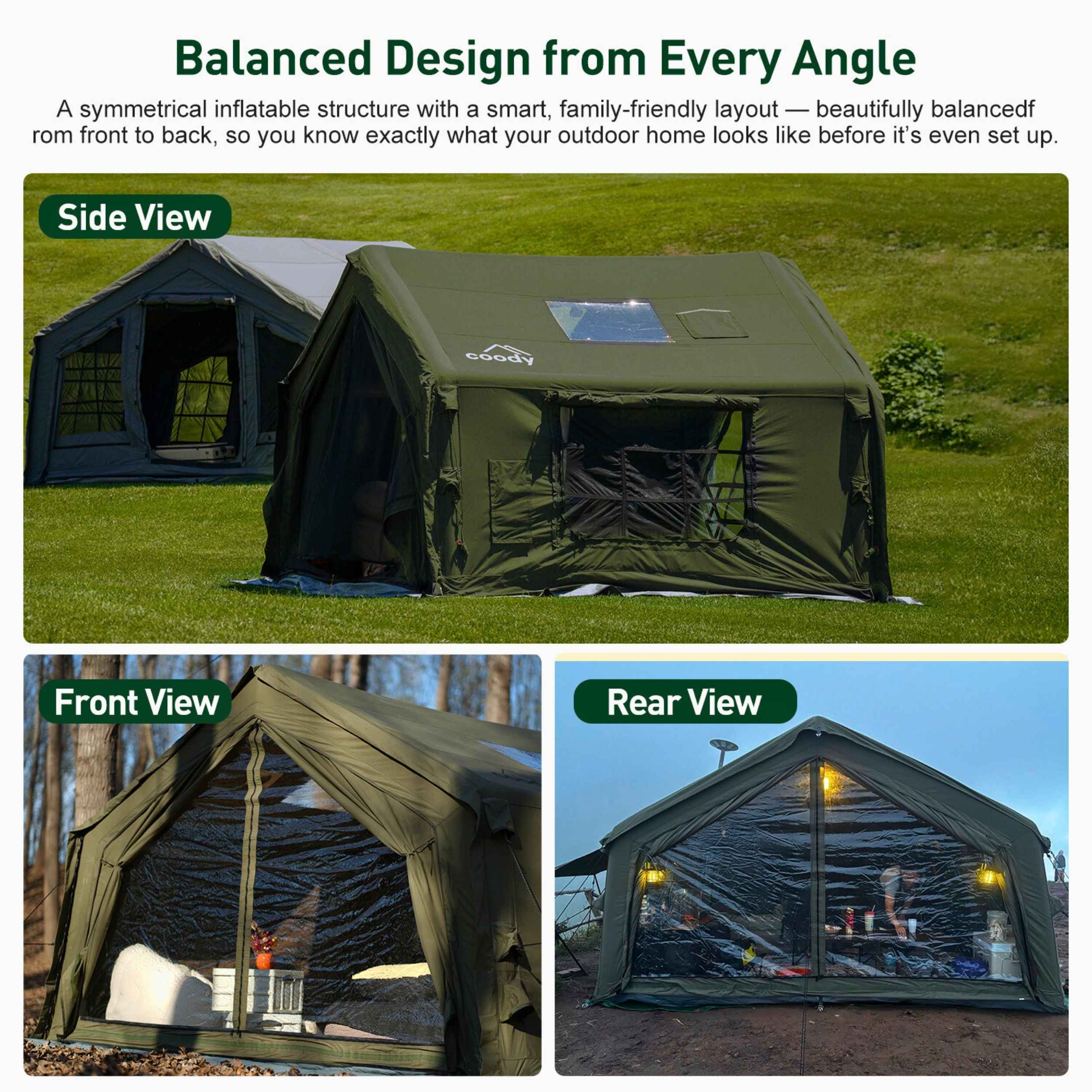 Coody 10.0 Inflatable Tent with Stove Jack for 2-4 person Forest Green
