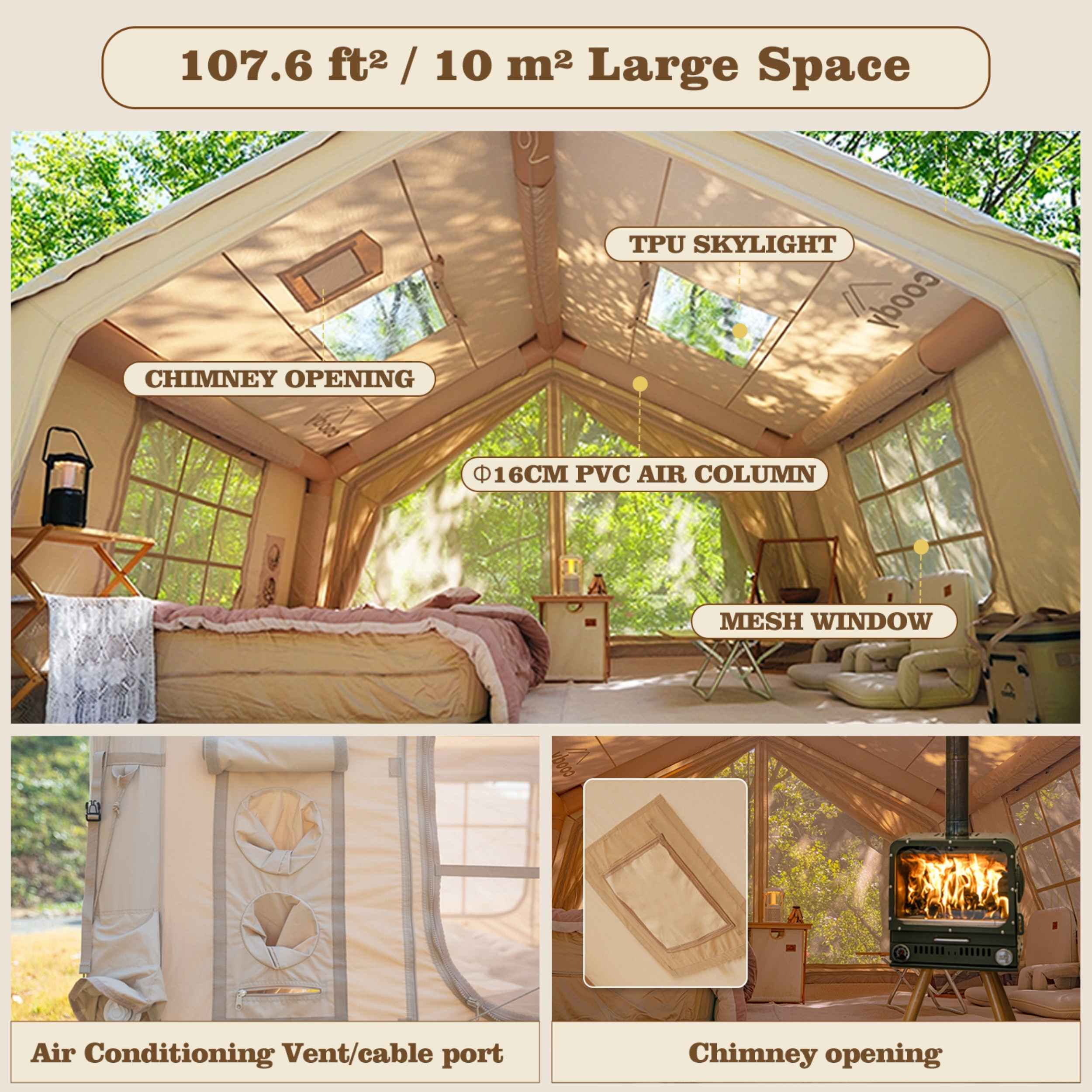 Coody 10.0 Beige Inflatable Tent House for Camping (2-4 Person)