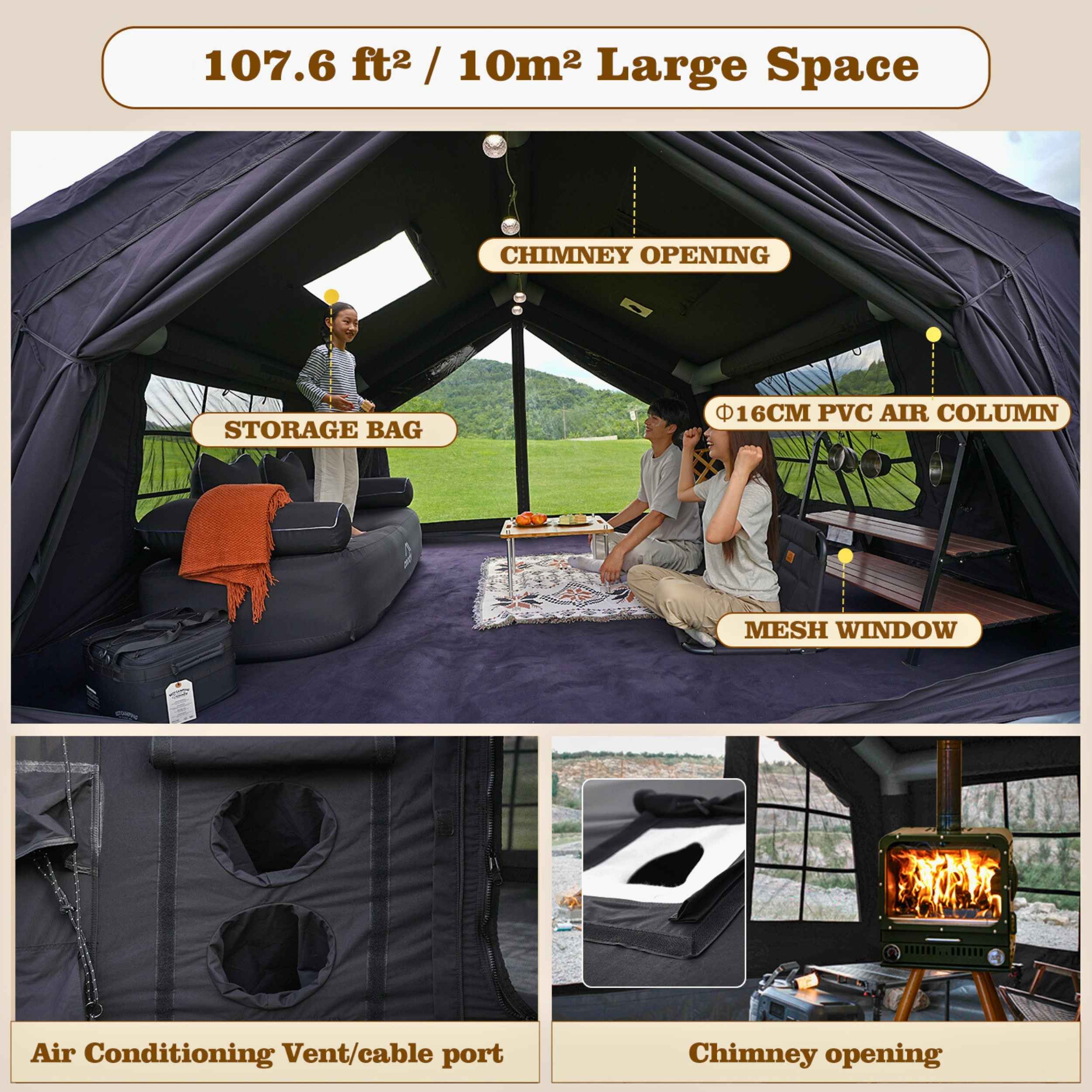 COODY10.0エアーテントブラック Coody 10.0 Black Inflatable Tent House for Camping (2-4 Person)