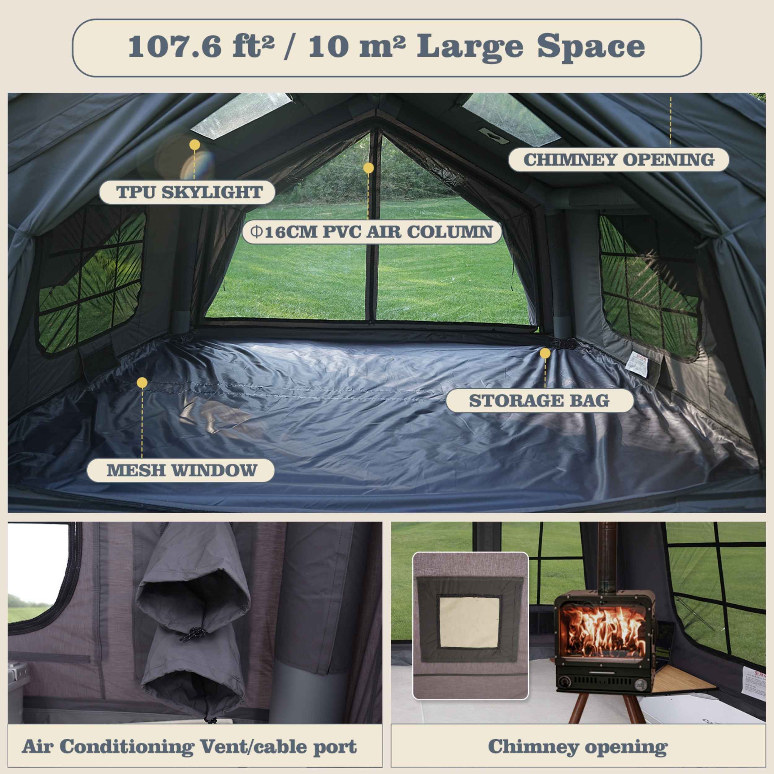 coody エアテント10.0 グレー Coody 10.0 Gray Inflatable Tent House for Camping (2-4 Person)
