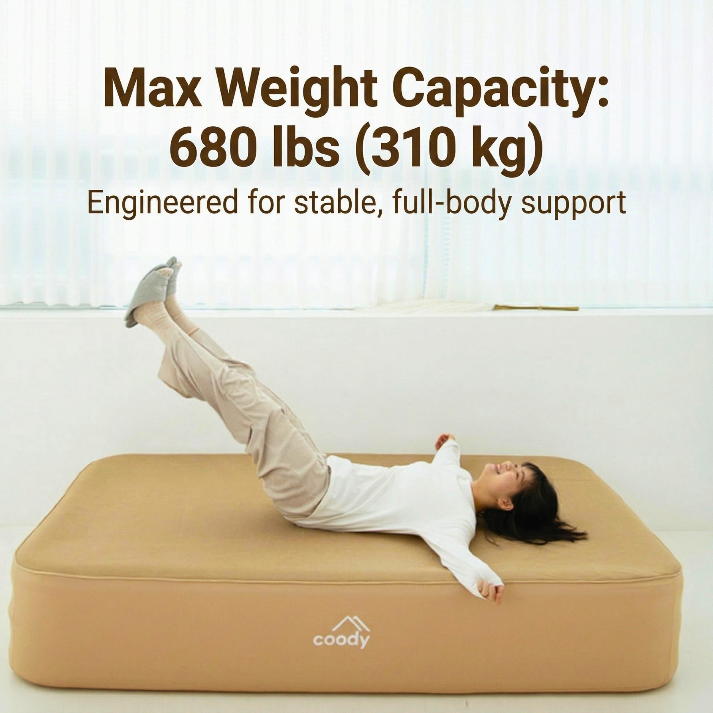 Coody Air Mattress Beige Queen (197×150×35 cm) – Premium Air Bed with