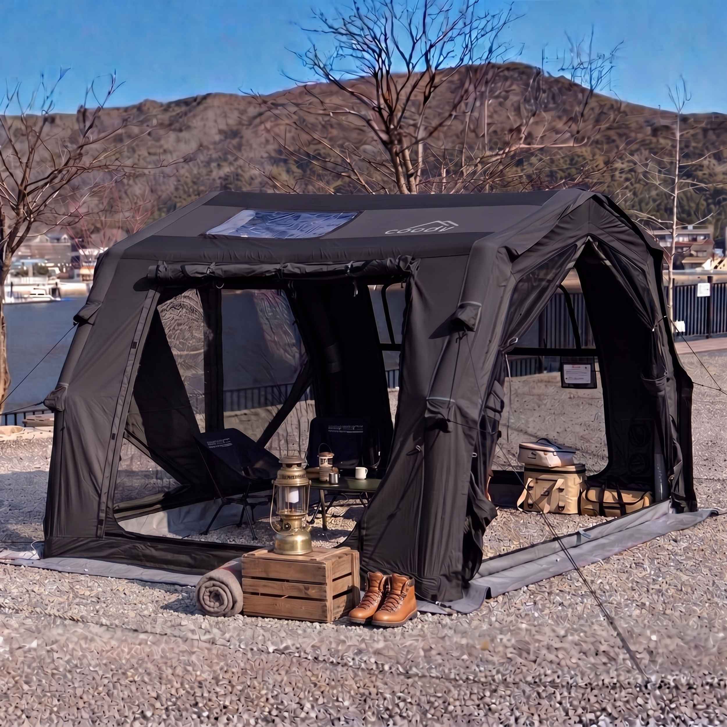 COODY10.0エアーテントブラック Coody 10.0 PRO Black Premium Family Inflatable Canvas Tent (2-4 Person